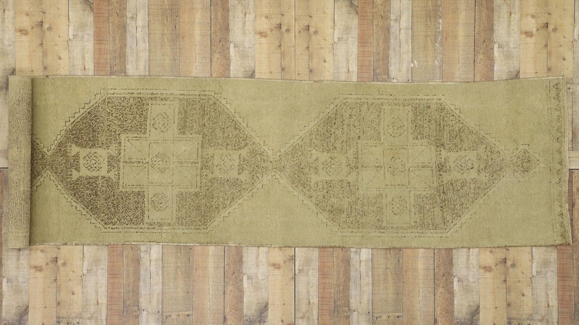 20th Century Turkish Oushak Carpet Runner with Modern Design and Muted 'Washed Out' Colors For Sale