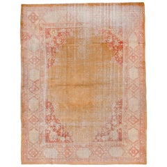 Turkish Oushak Carpet, Yellow Field, Lightly Distressed