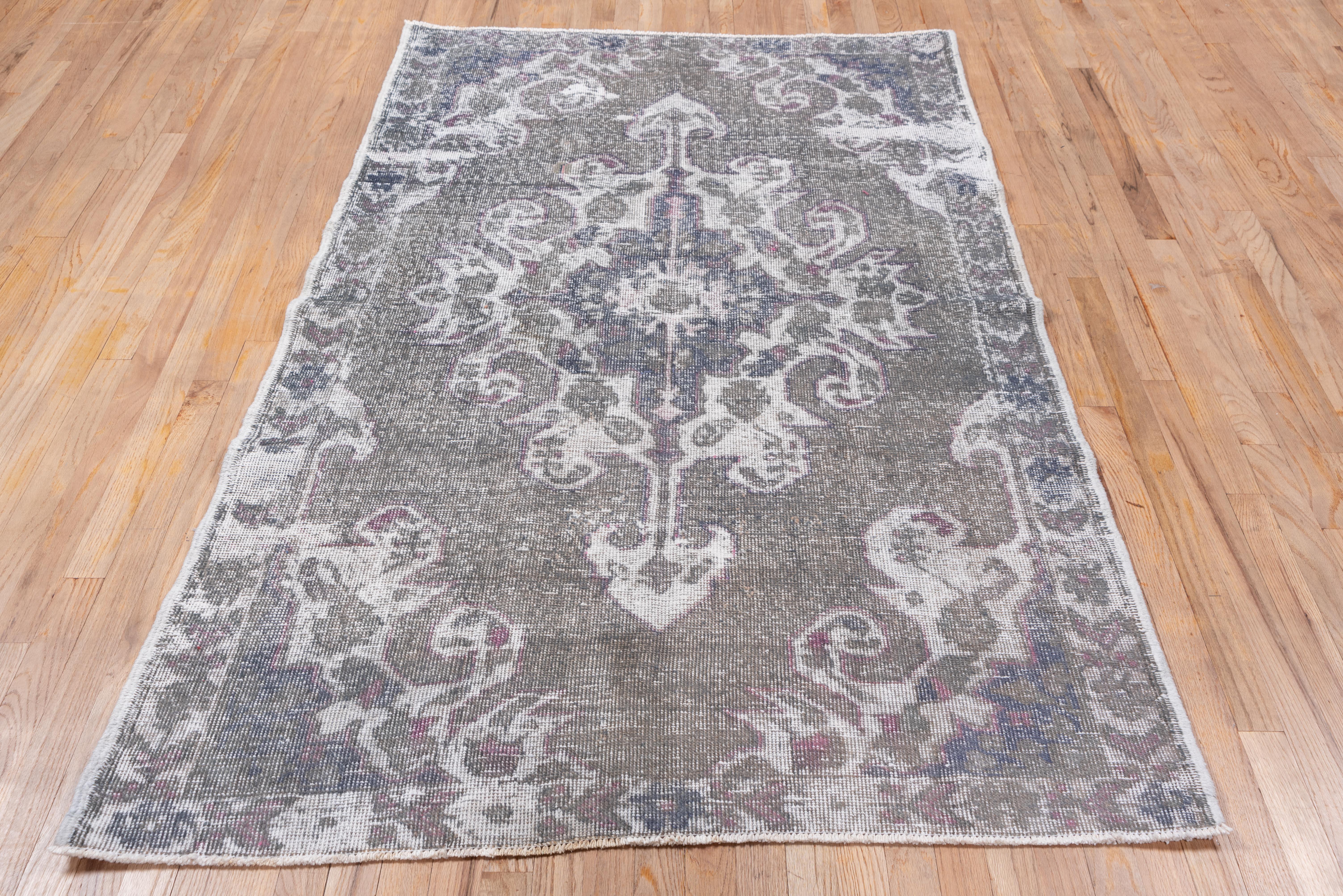 Wool Turkish Oushak Central Medallion Royal Purple and Off White Accents For Sale
