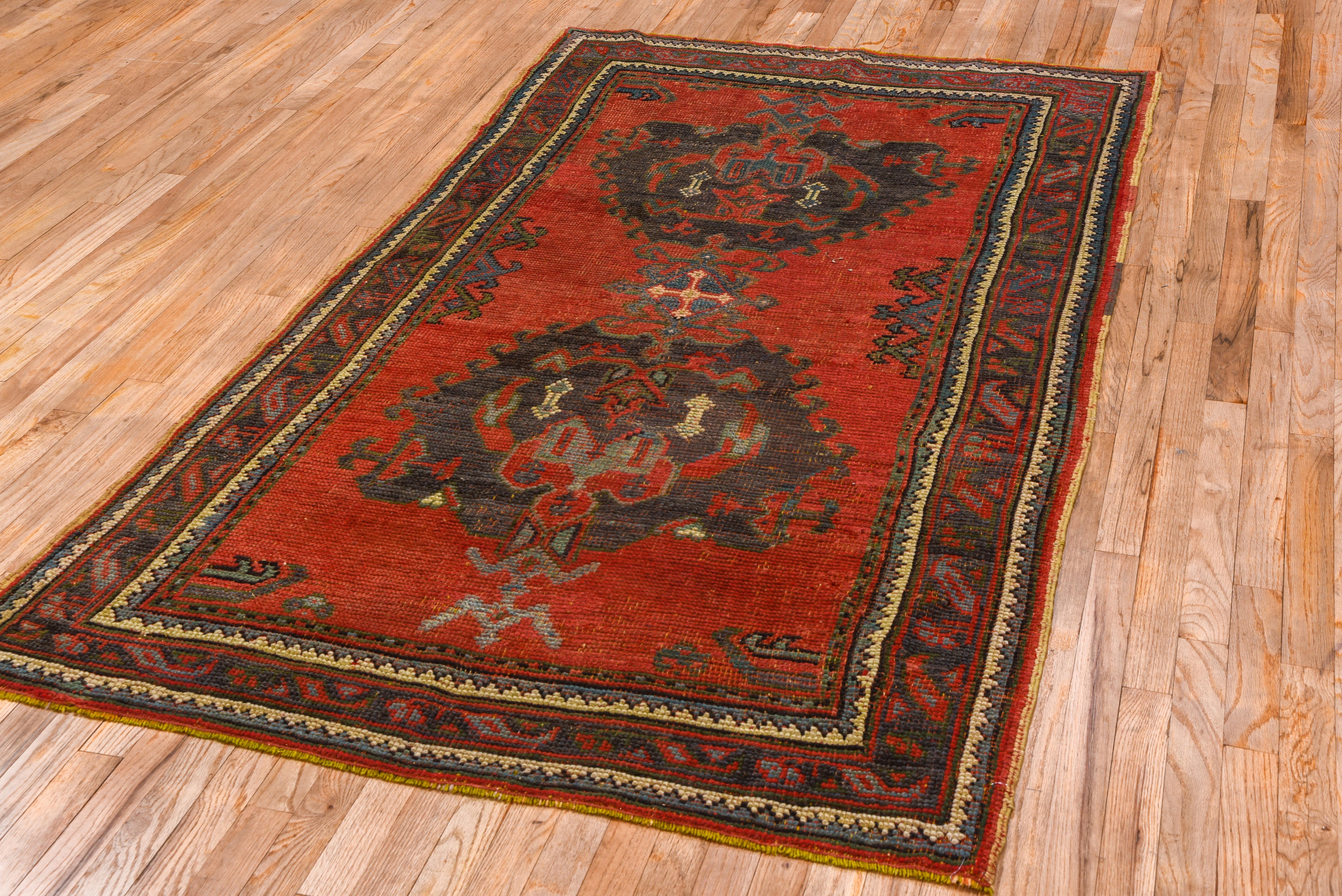 Turkish Oushak Classical Red Traditional Double Motif  For Sale 2