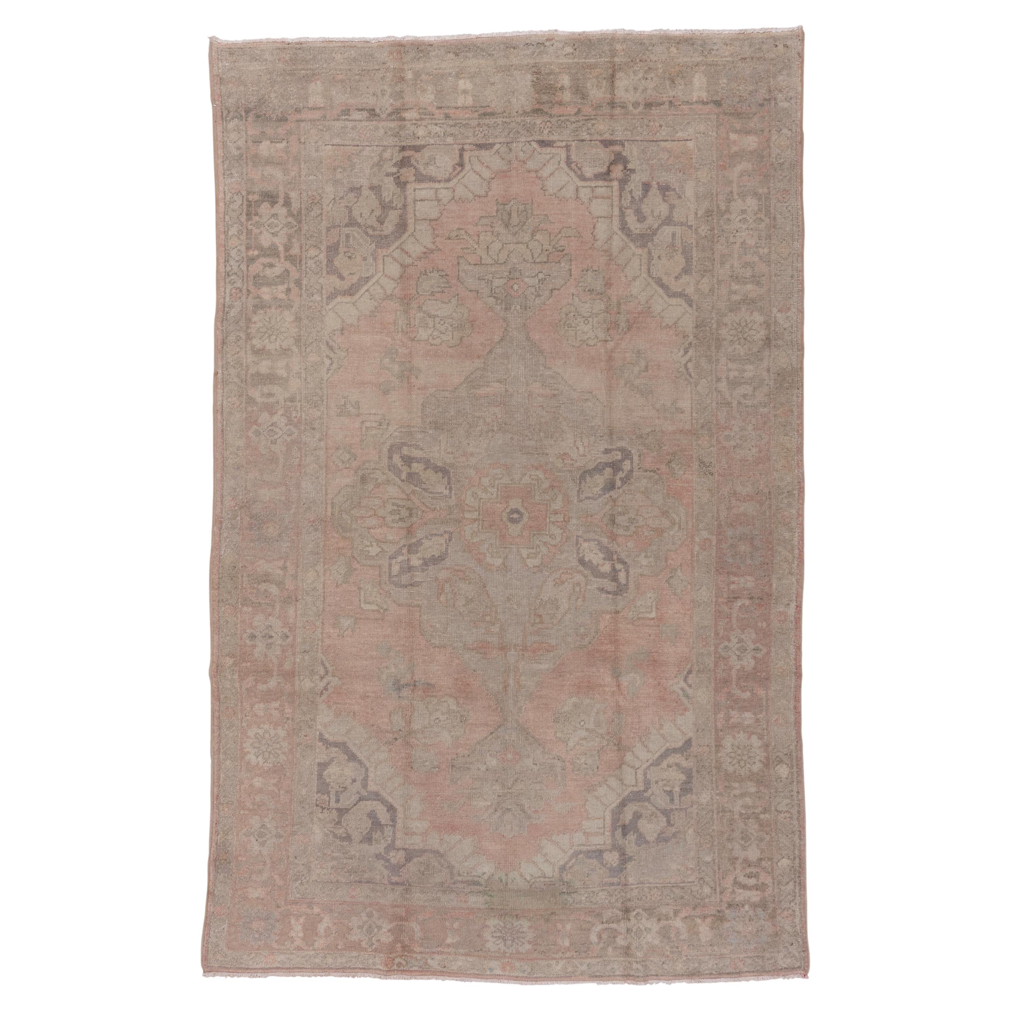 Turkish Oushak in Faded Pink and Charcoal For Sale