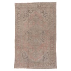 Vintage Turkish Oushak in Faded Pink and Charcoal