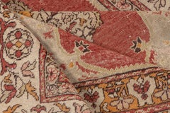 Turkish Oushak in Grey Ivory and Khaki with Tuna Red around Center Medallion