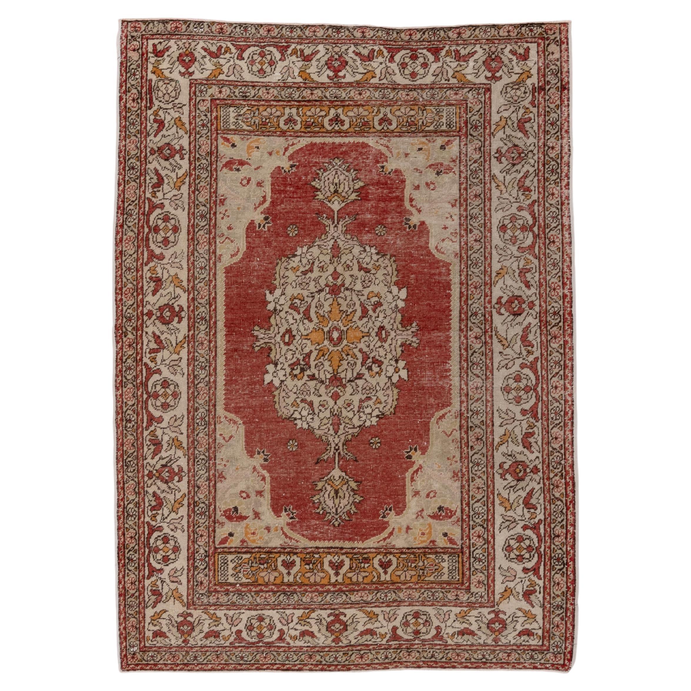 Turkish Oushak in Grey Ivory and Khaki with Tuna Red around Center Medallion For Sale