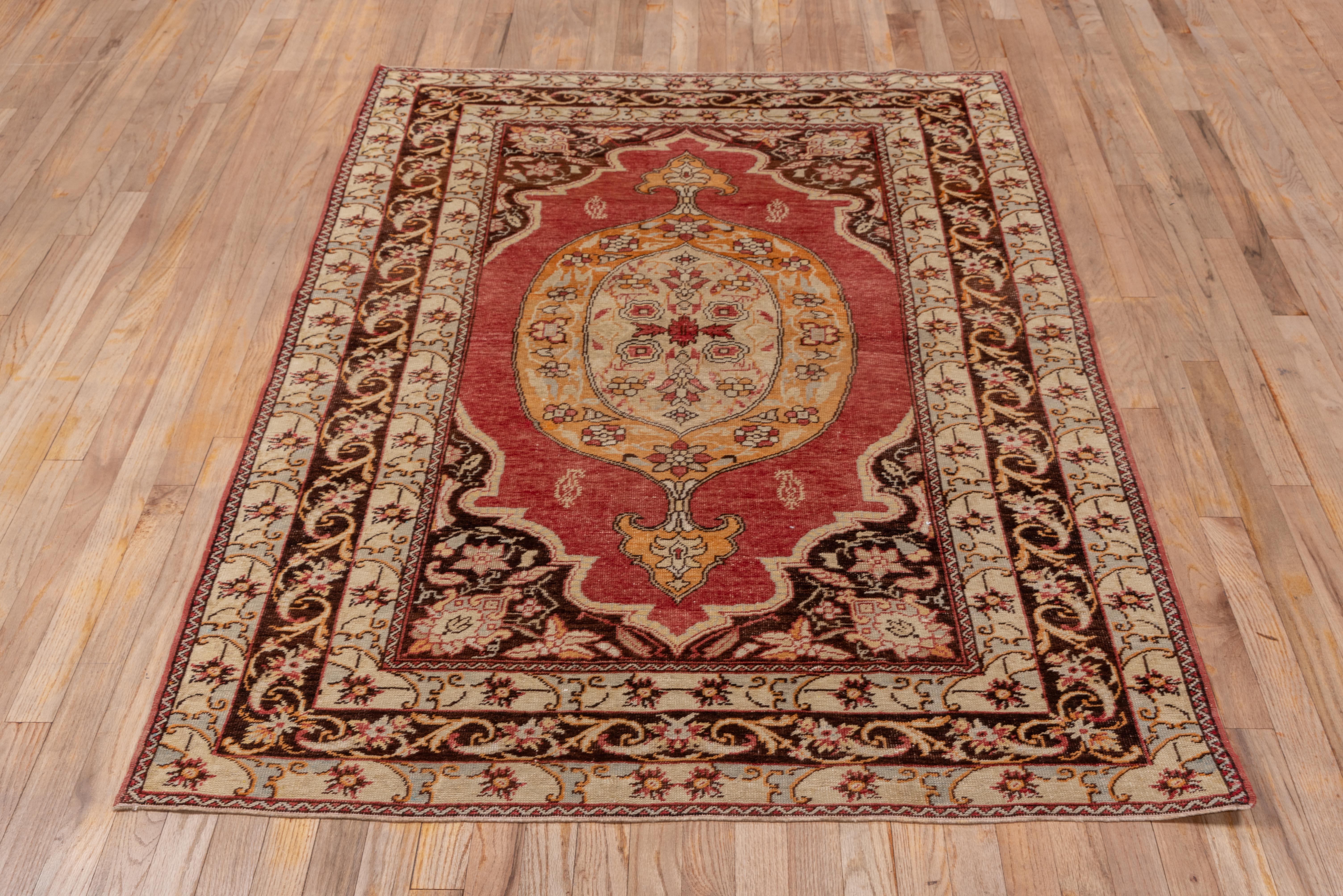 Wool Turkish Oushak in Ivory and Red For Sale