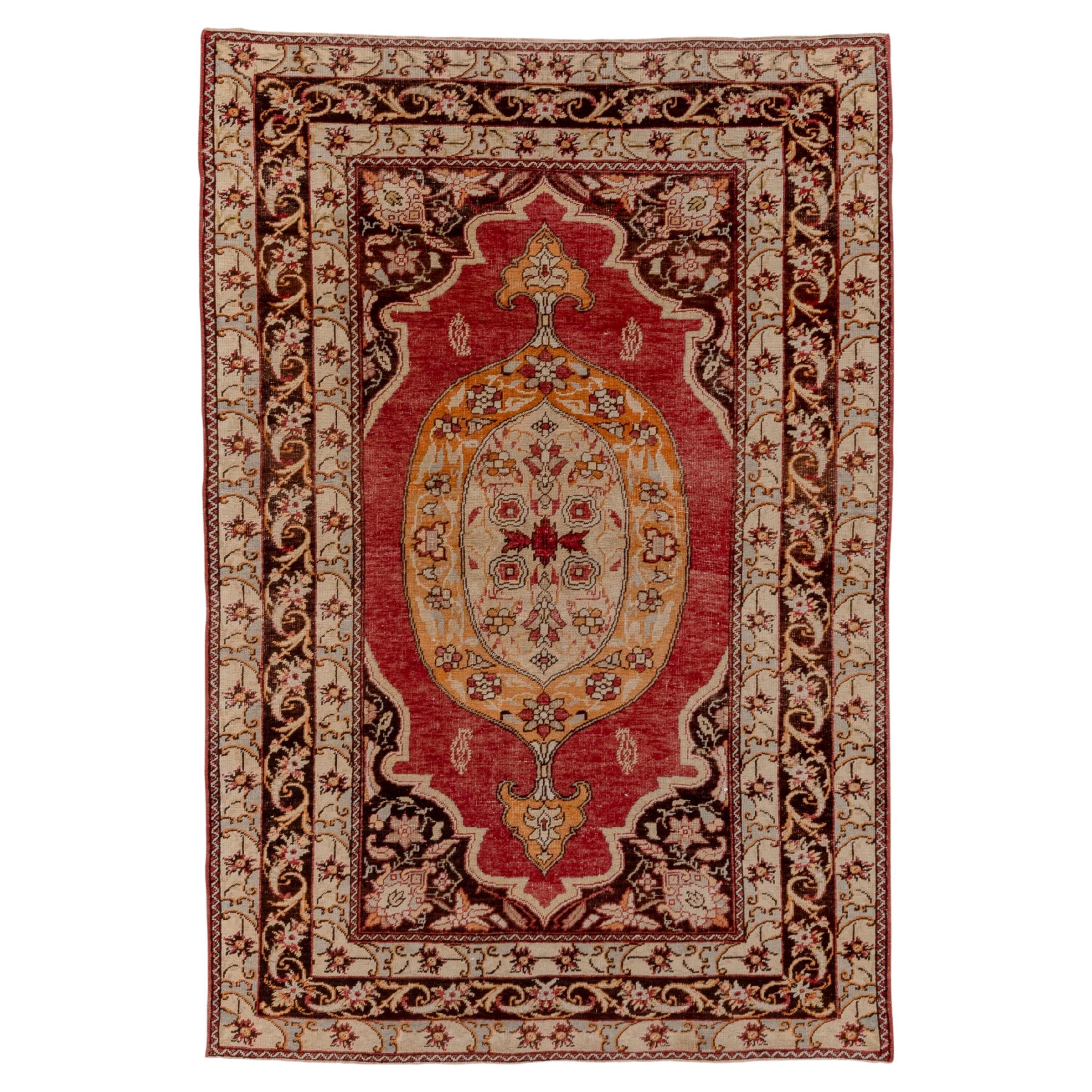 Turkish Oushak in Ivory and Red For Sale