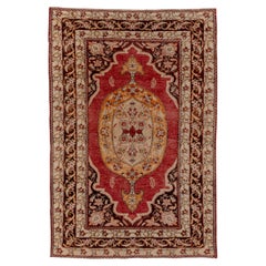 Antique Turkish Oushak in Ivory and Red