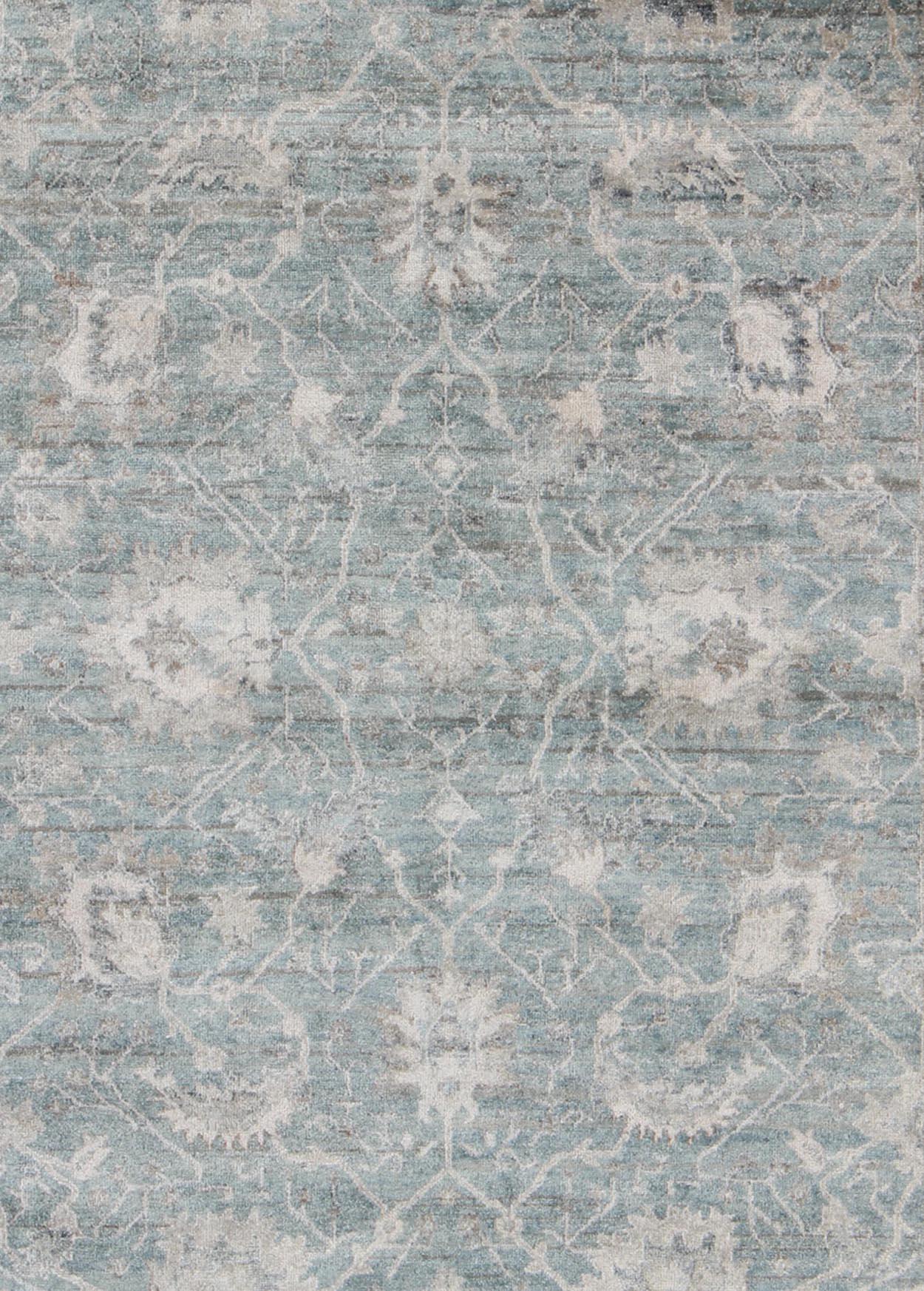 Keivan Woven Arts Turkish Oushak in Seafoam Green, Ivory and Light Gray For Sale 3