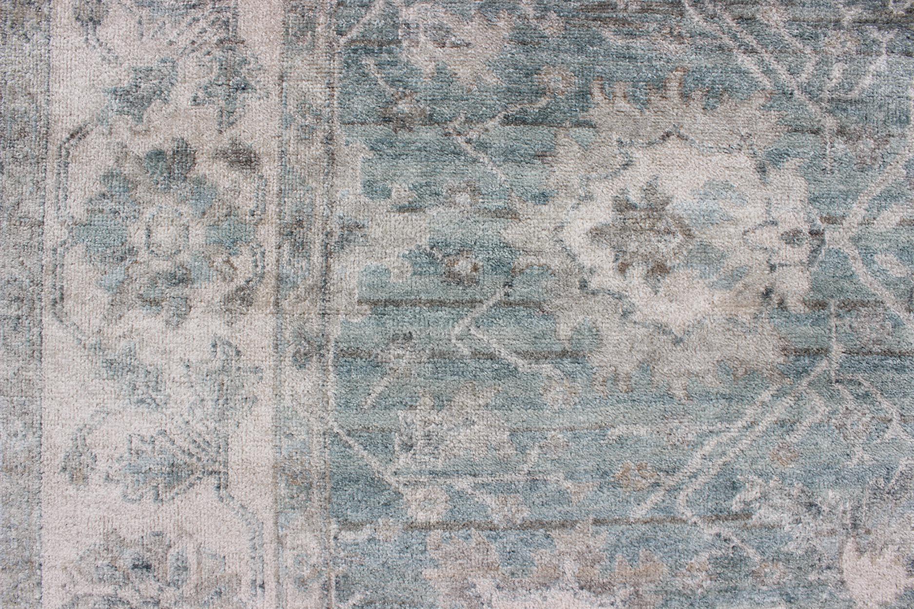 Keivan Woven Arts Turkish Oushak in Seafoam Green, Ivory and Light Gray In Excellent Condition For Sale In Atlanta, GA