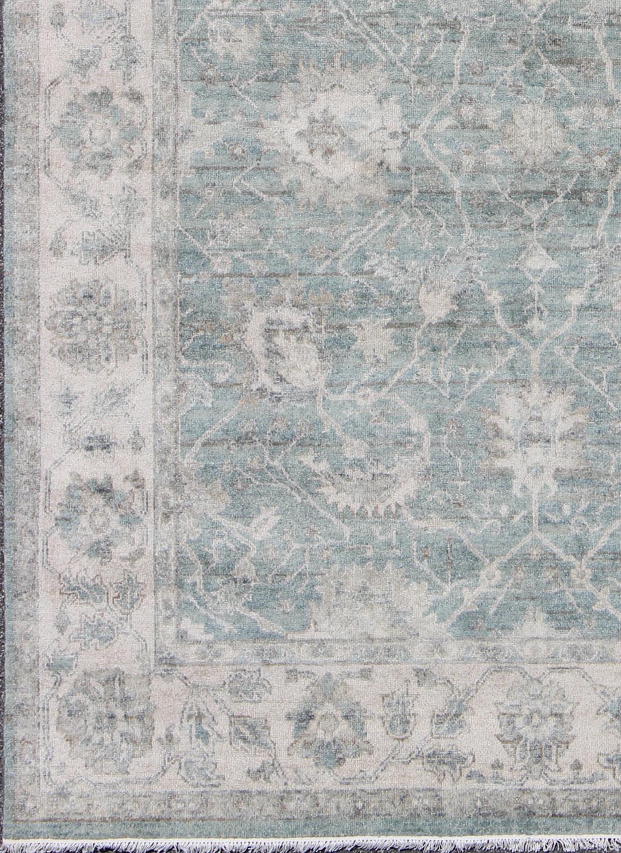 Keivan Woven Arts Turkish Oushak in Seafoam Green, Ivory and Light Gray For Sale 2