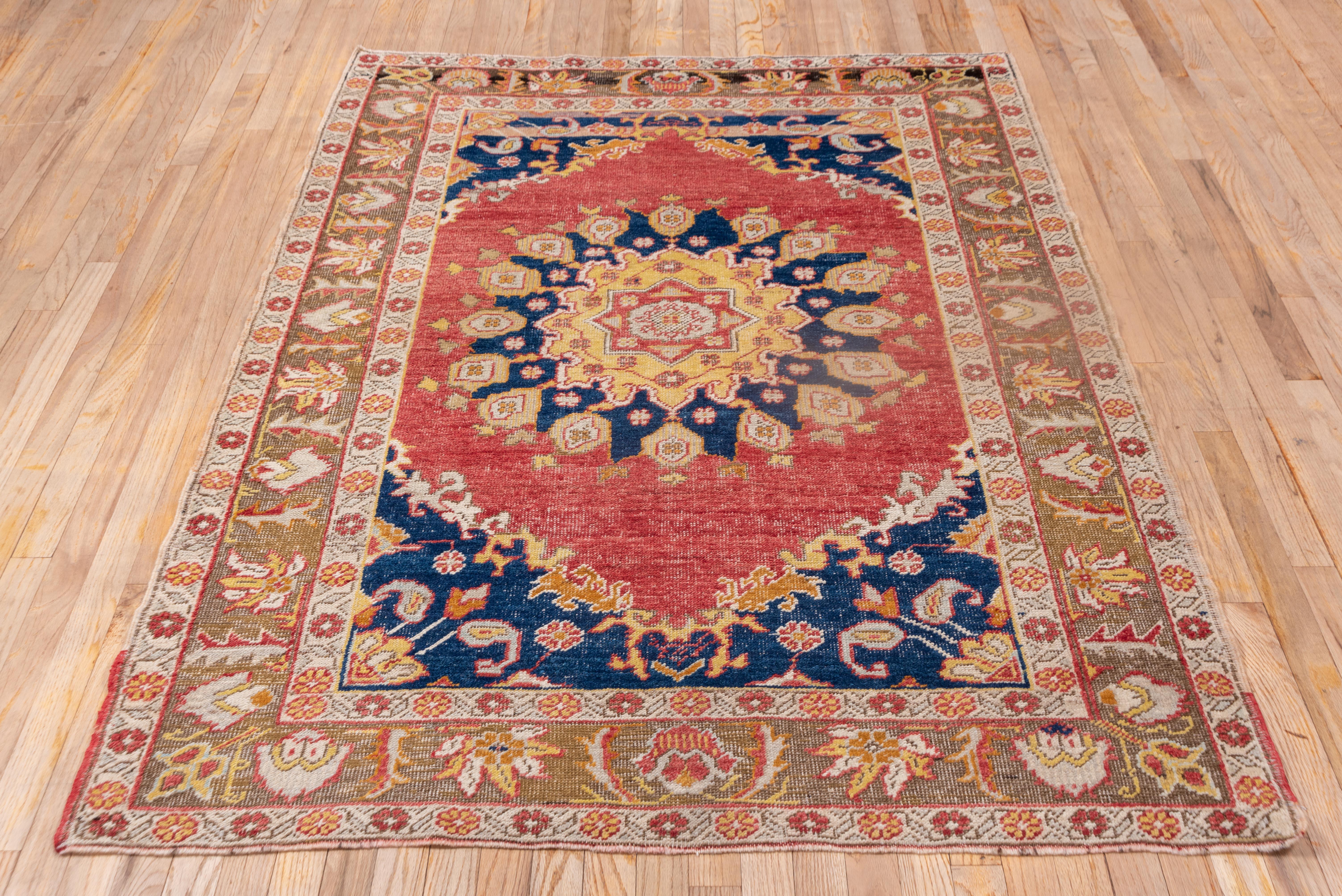 Turkish Oushak in Summer Pastels with Central Sun Medallion For Sale 1