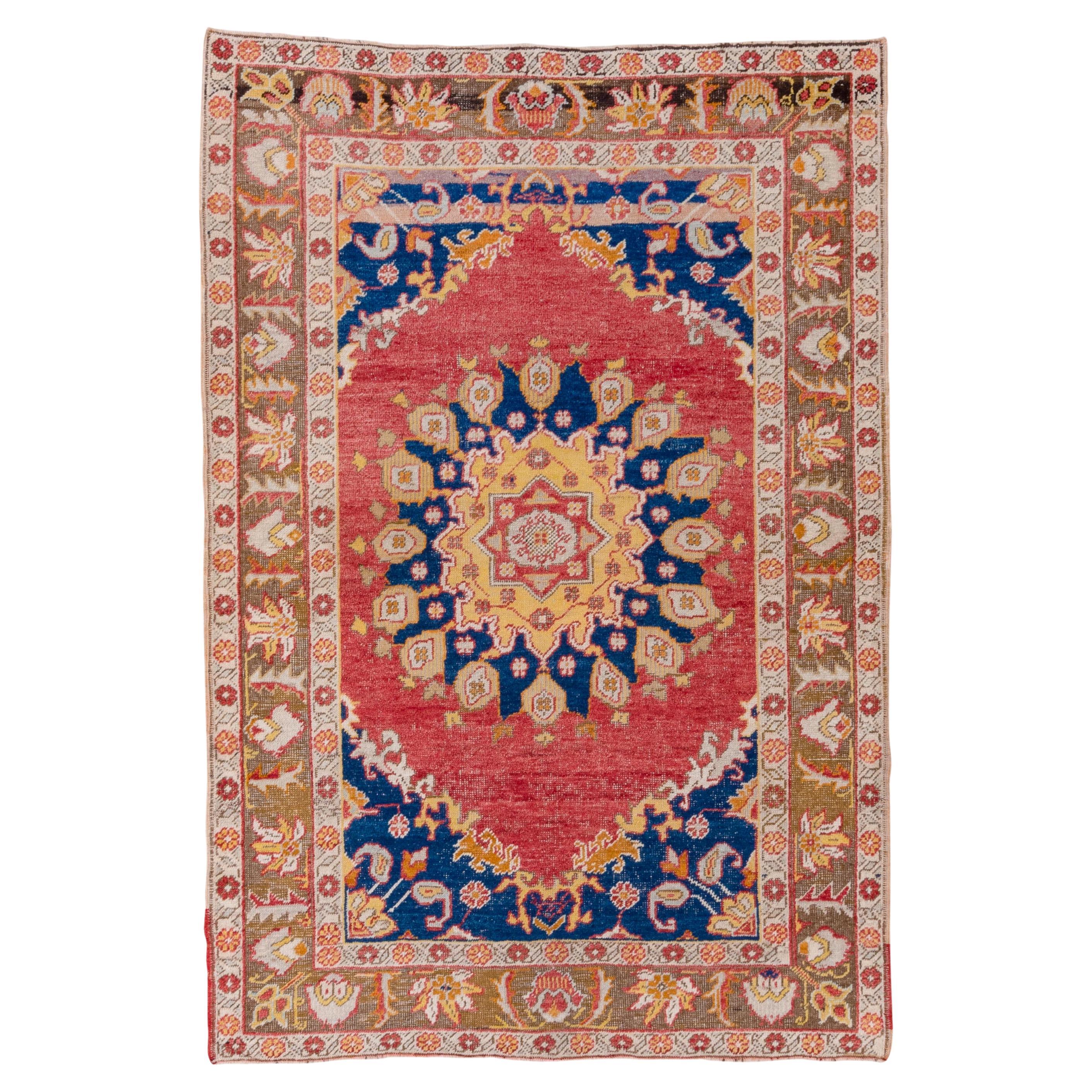Turkish Oushak in Summer Pastels with Central Sun Medallion For Sale