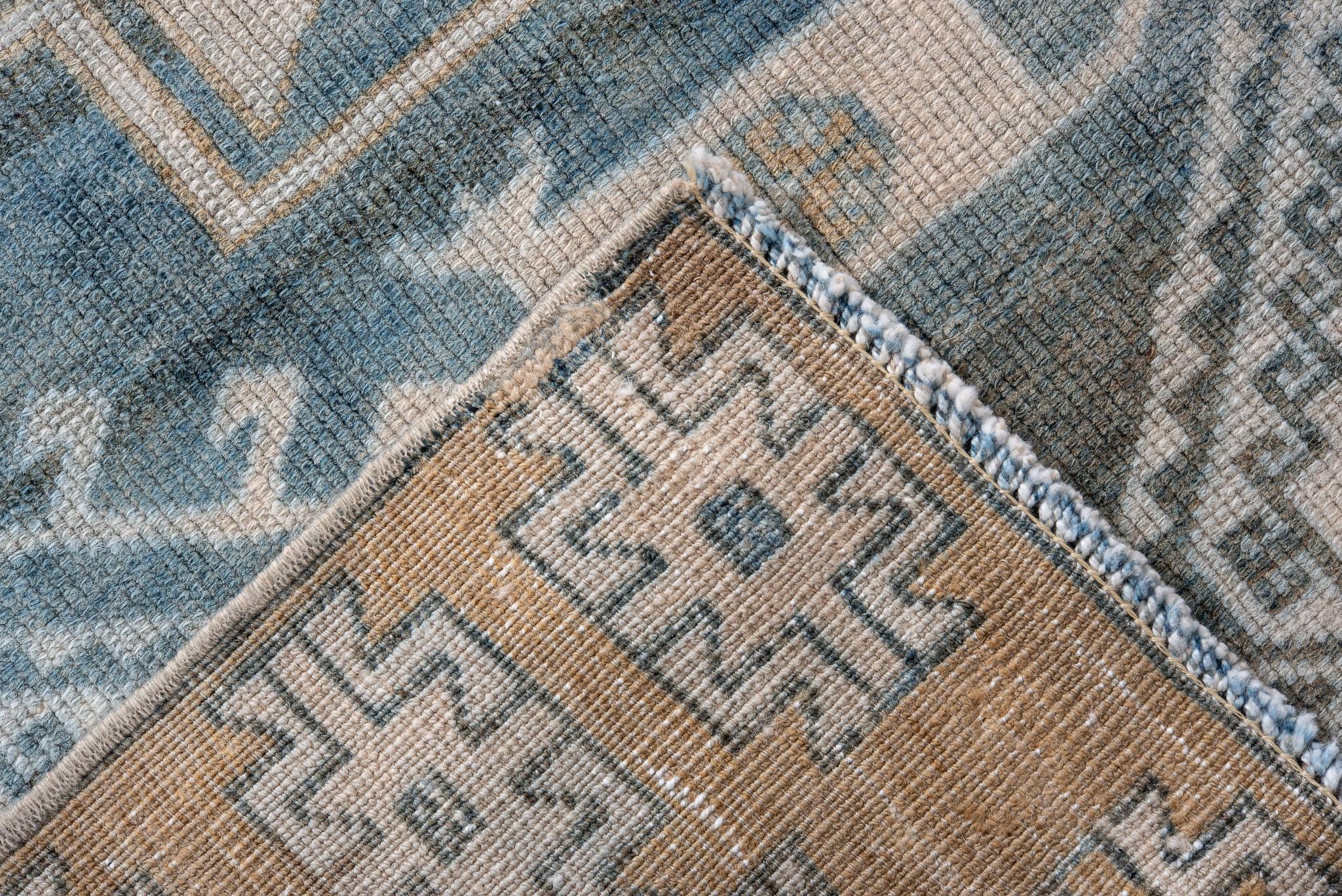 20th Century Turkish Oushak in Teal Shades with Beige Border For Sale