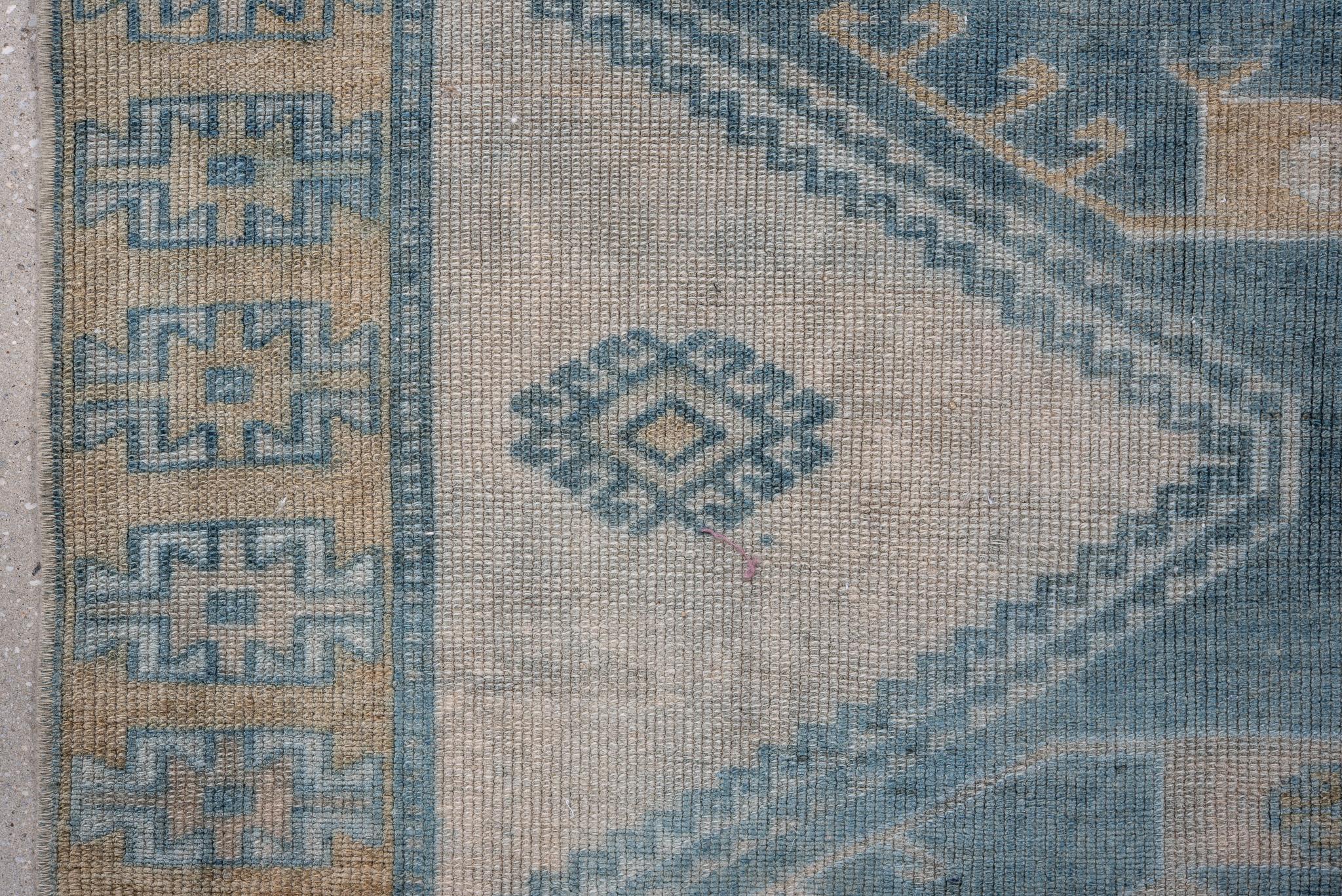 Wool Turkish Oushak in Teal Shades with Beige Border For Sale