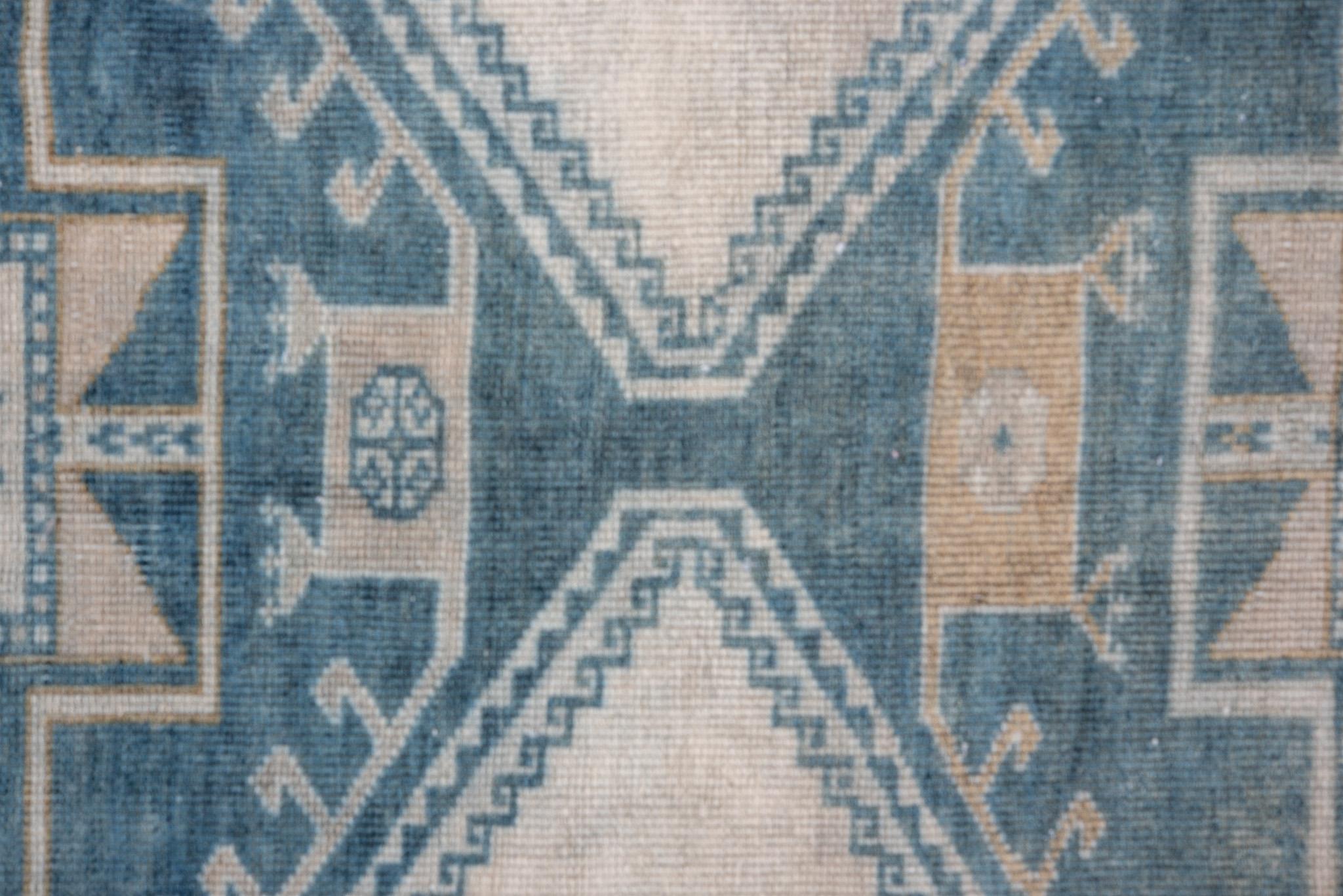 Turkish Oushak in Teal Shades with Beige Border For Sale 1