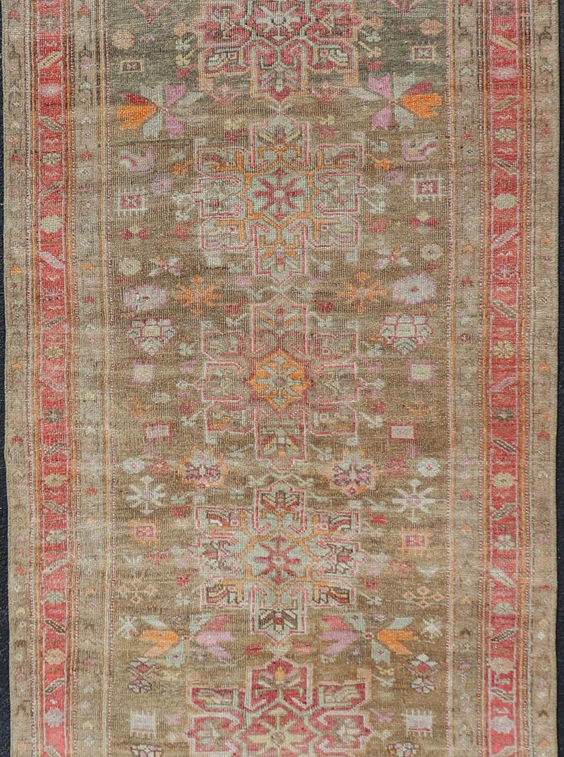 Turkish Oushak-Konya Runner with Tribal Medallion Designs and Geometric Motifs In Good Condition For Sale In Atlanta, GA