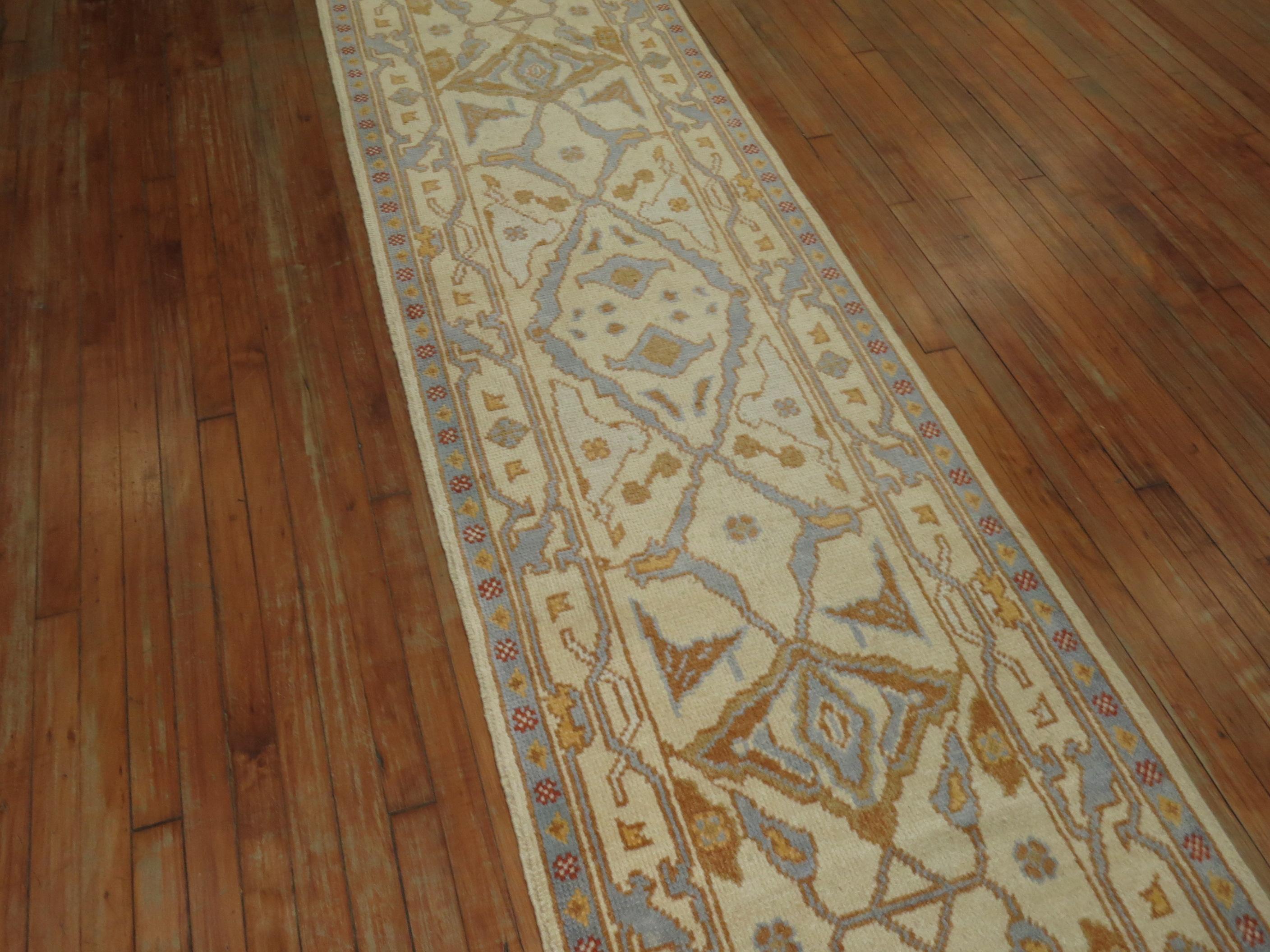 Turkish Oushak Long Runner In Excellent Condition For Sale In New York, NY