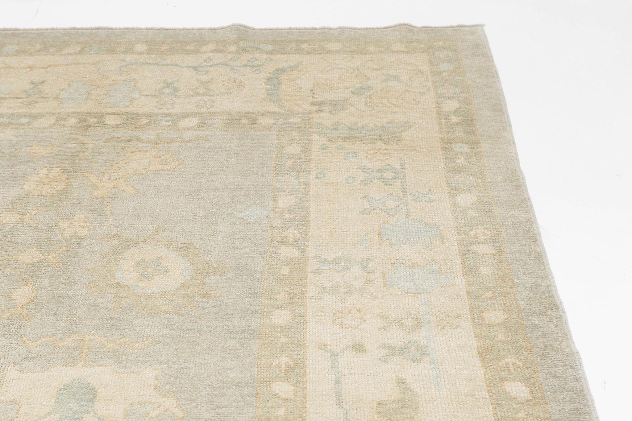 Hand-Knotted Turkish Oushak Revival Rug For Sale