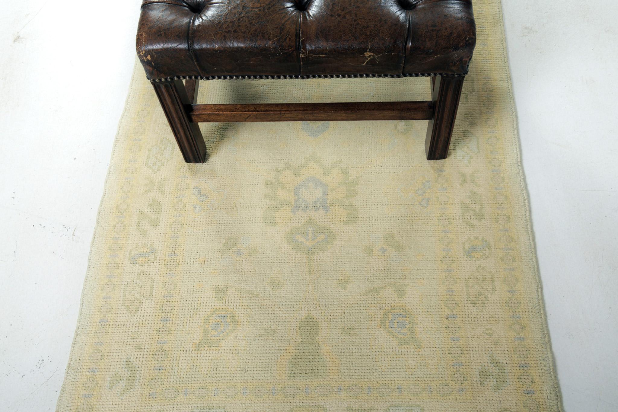 Hand-Knotted Turkish Oushak Revival Runner For Sale