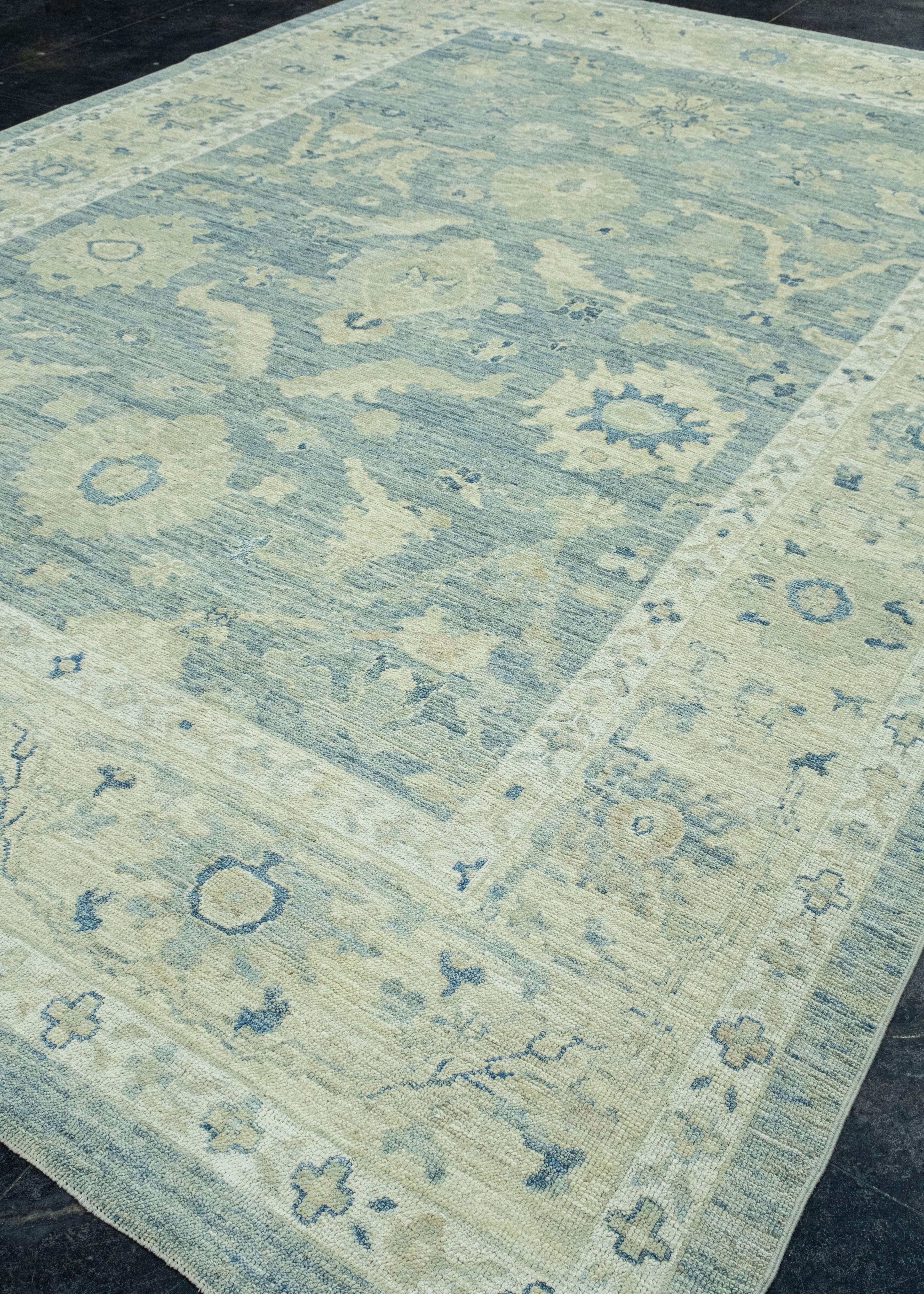 Hand-Knotted Turkish Oushak Rug 10' x 13'9