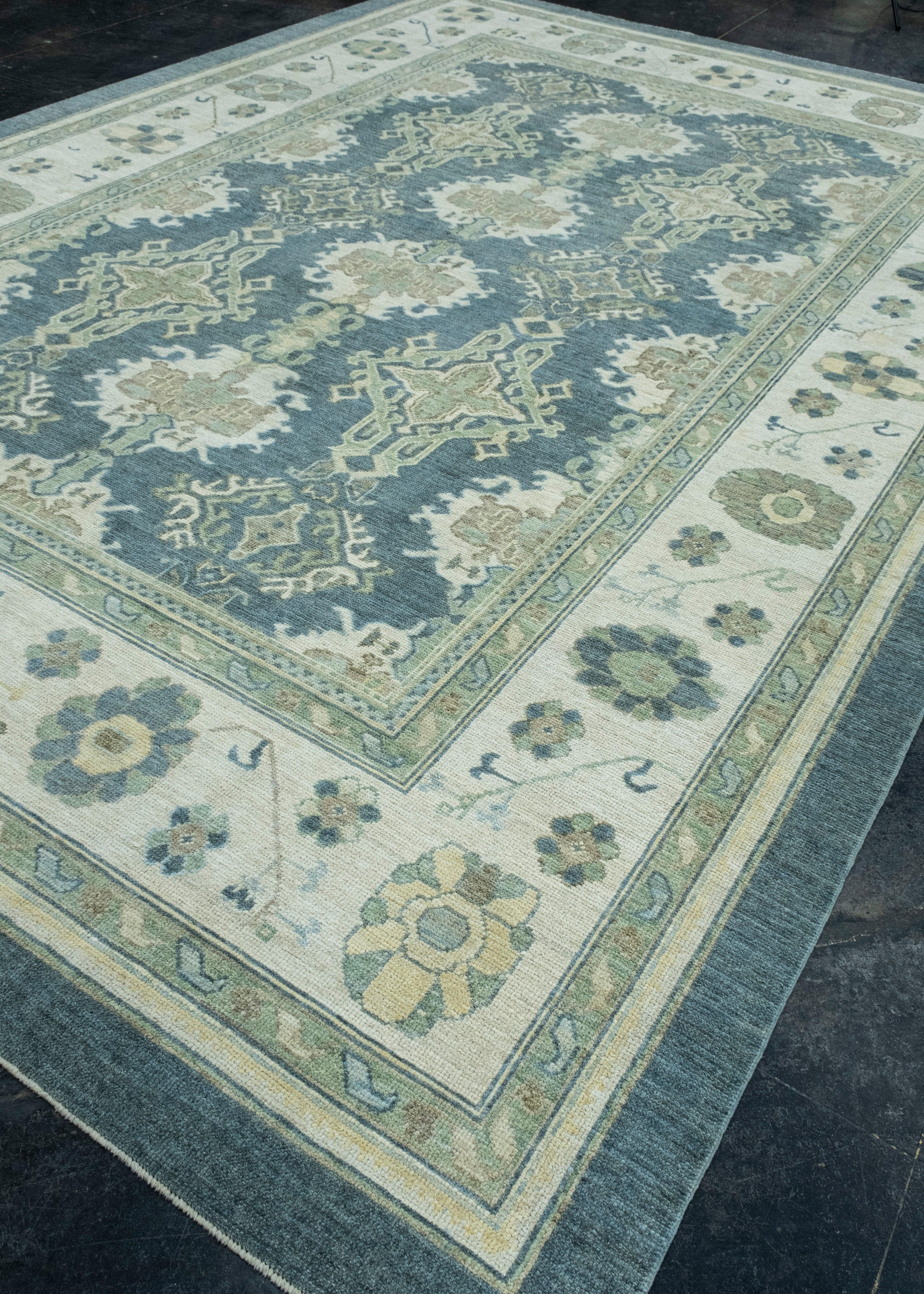 Hand-Knotted Turkish Oushak Rug 10' x 14' #17404 For Sale