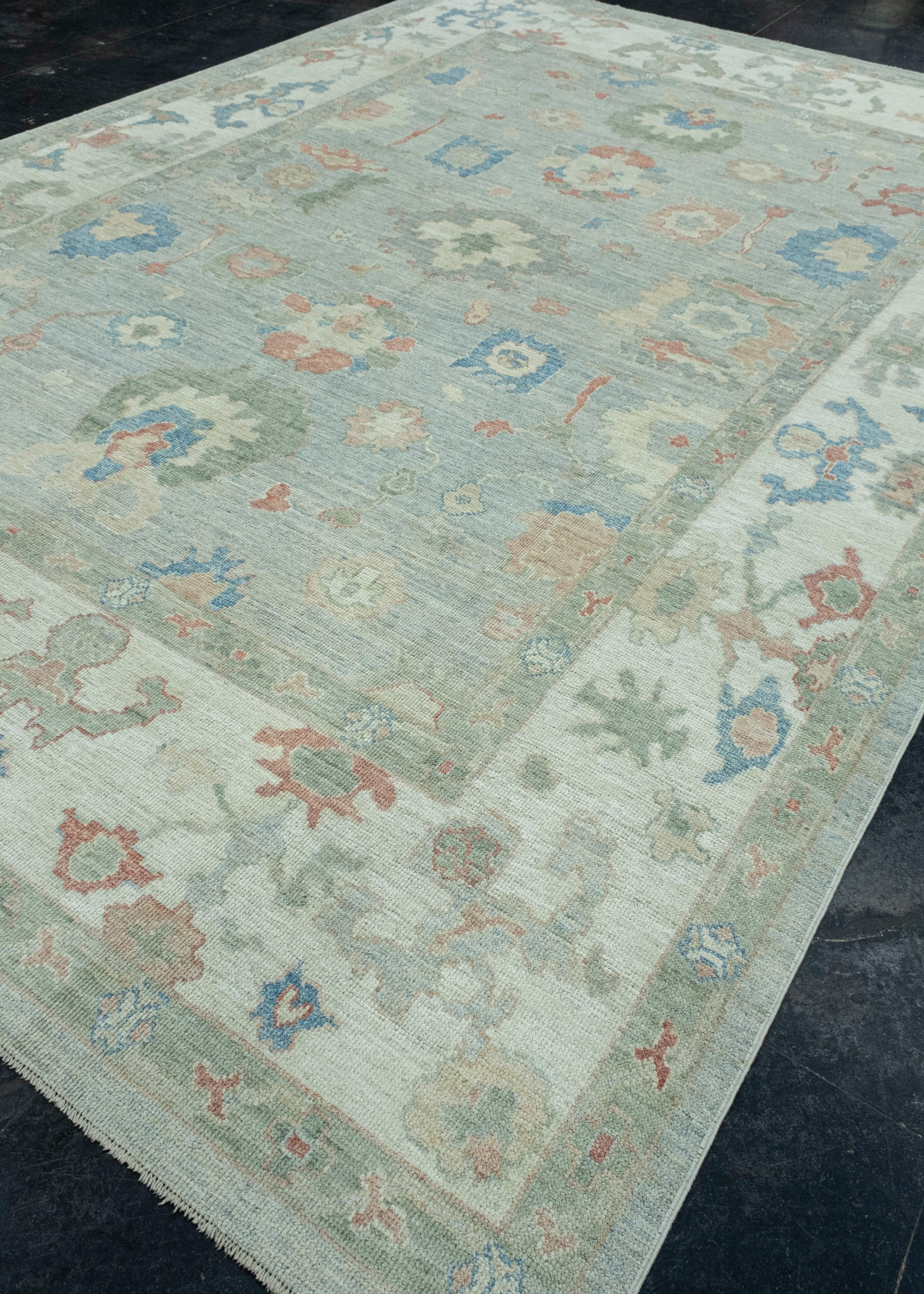 Hand-Knotted Turkish Oushak Rug 10' x 14'2