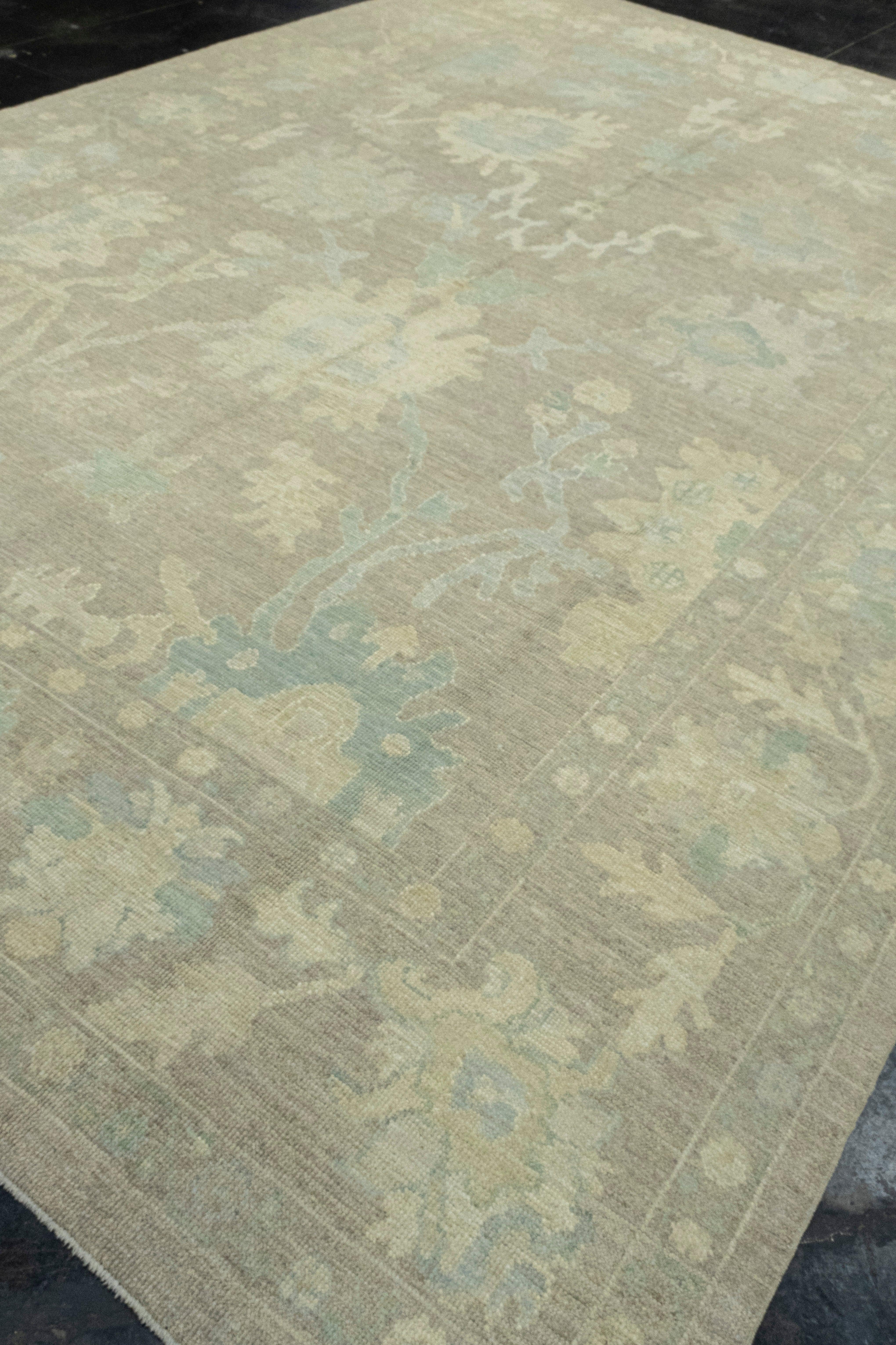 Hand-Knotted Turkish Oushak Rug 10' x 14'3