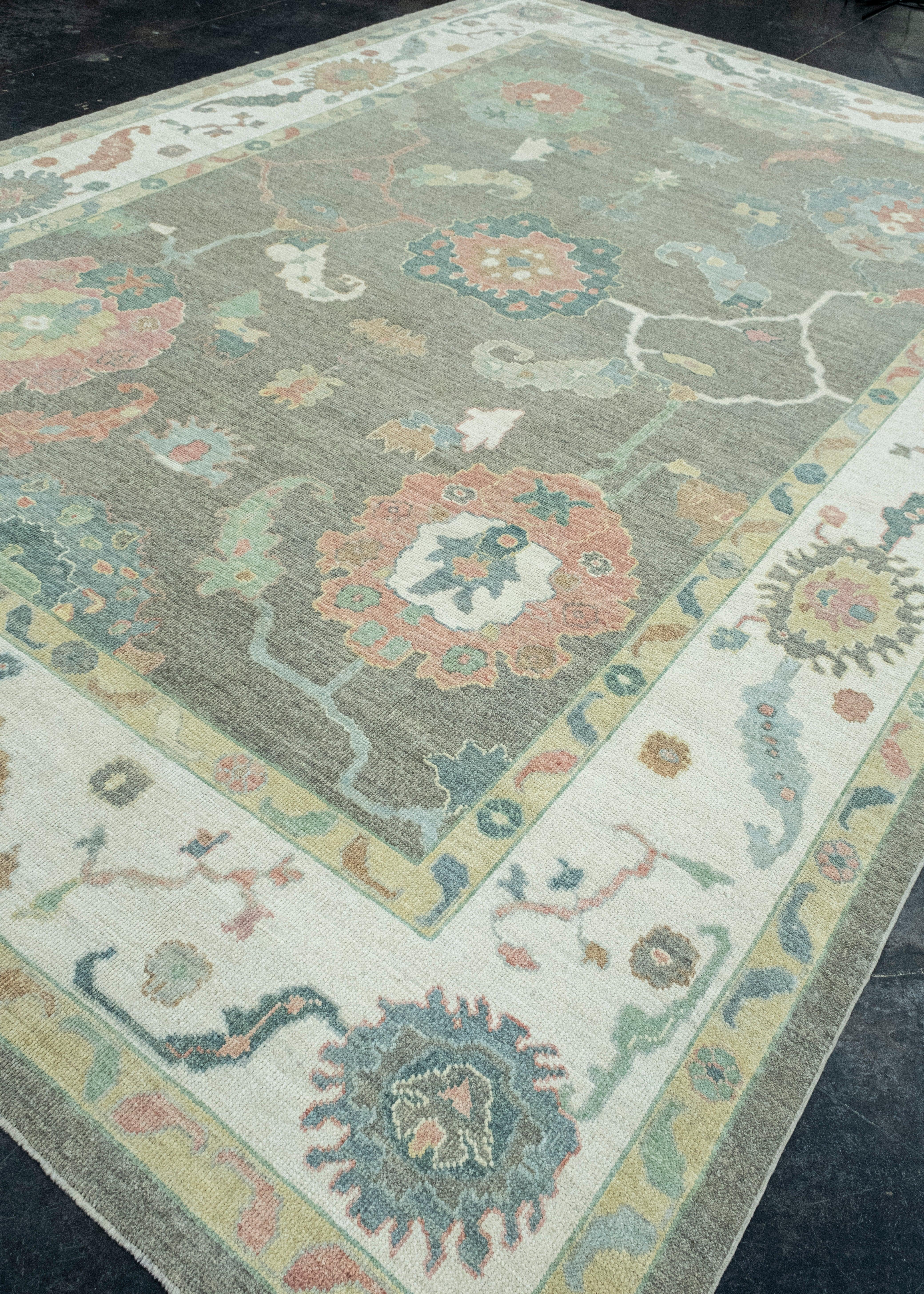 Hand-Knotted Turkish Oushak Rug 10' x 14'4