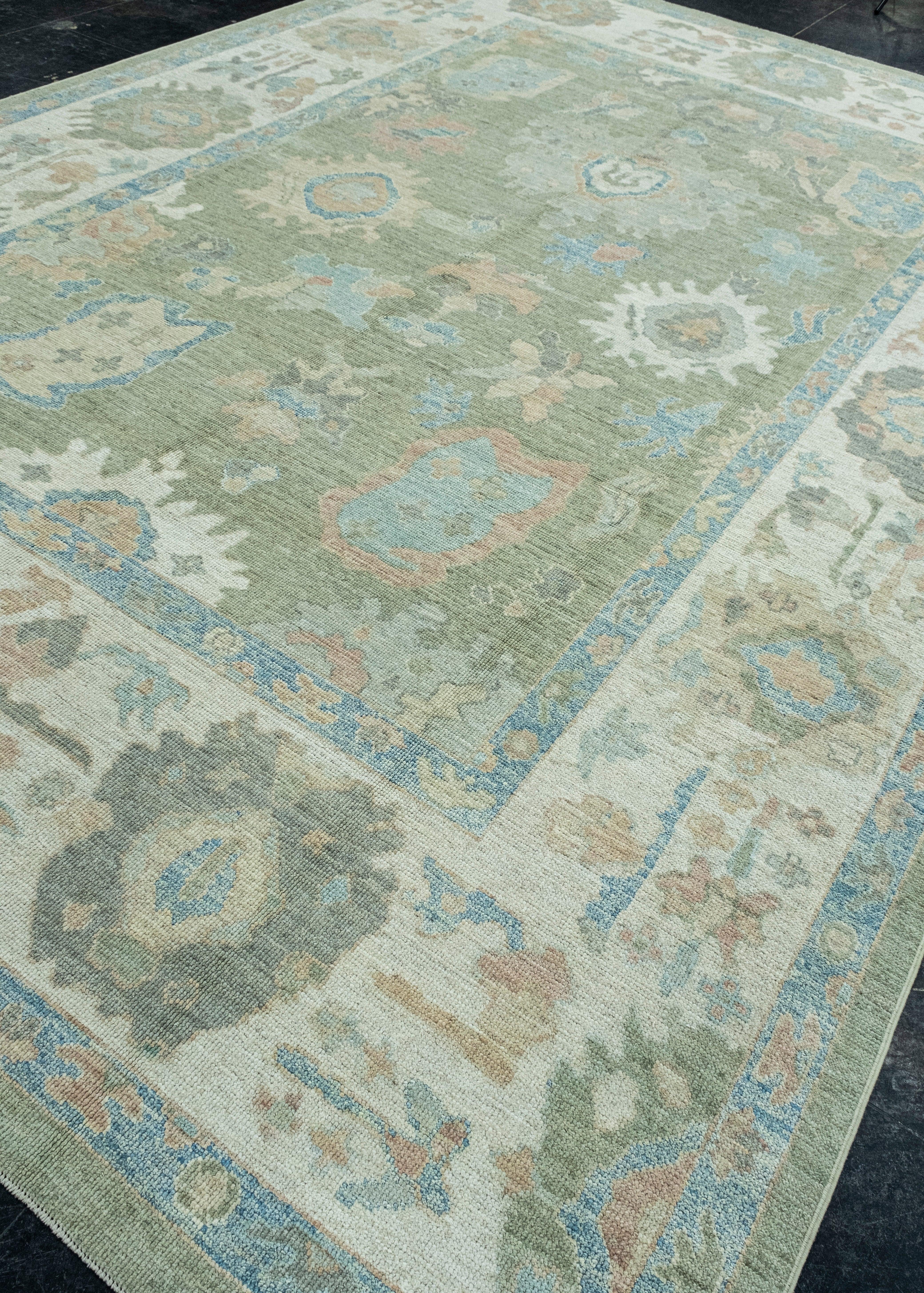 Hand-Knotted Turkish Oushak Rug 10' x 14'4