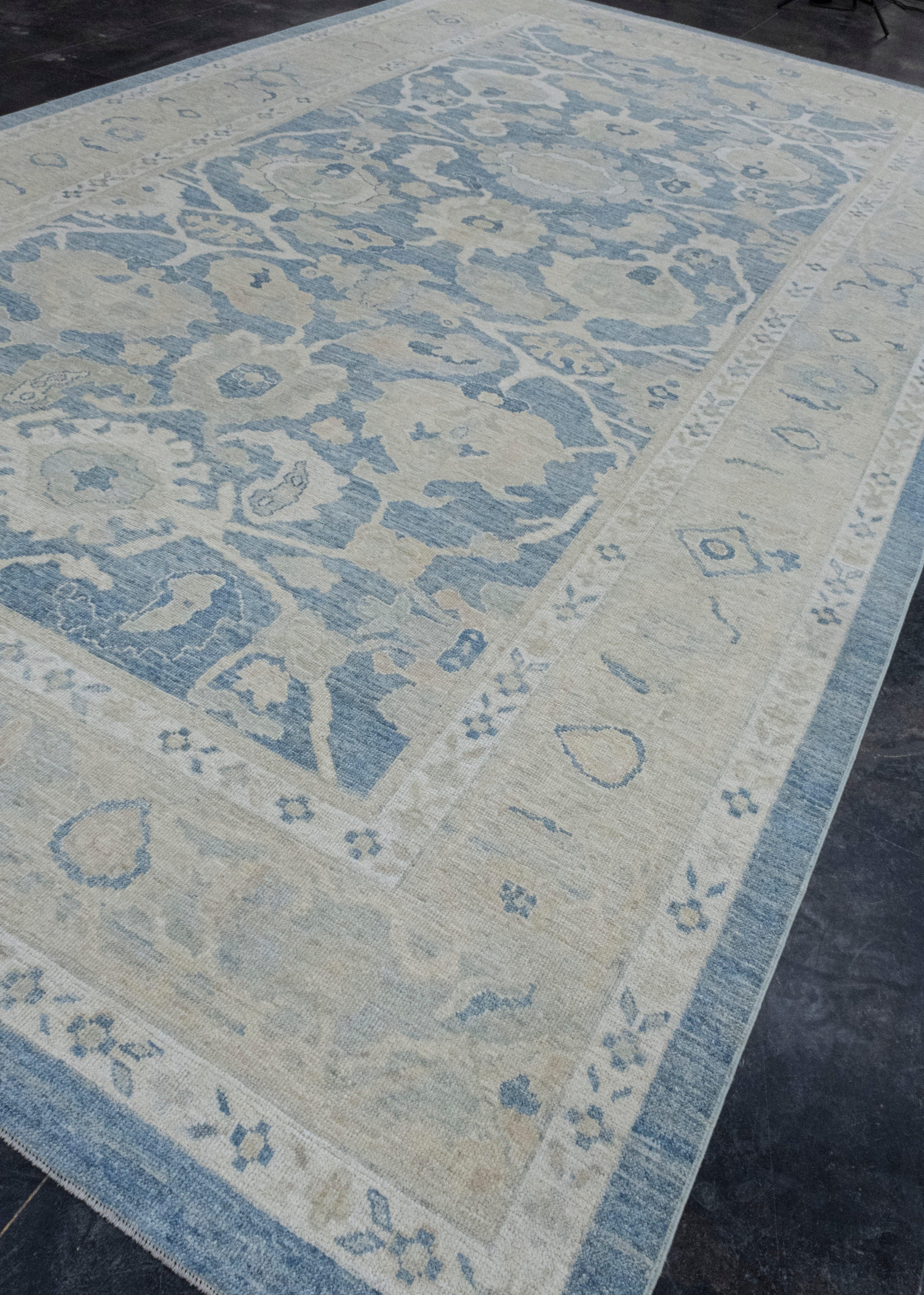 Hand-Knotted Turkish Oushak Rug 10' x 17'11