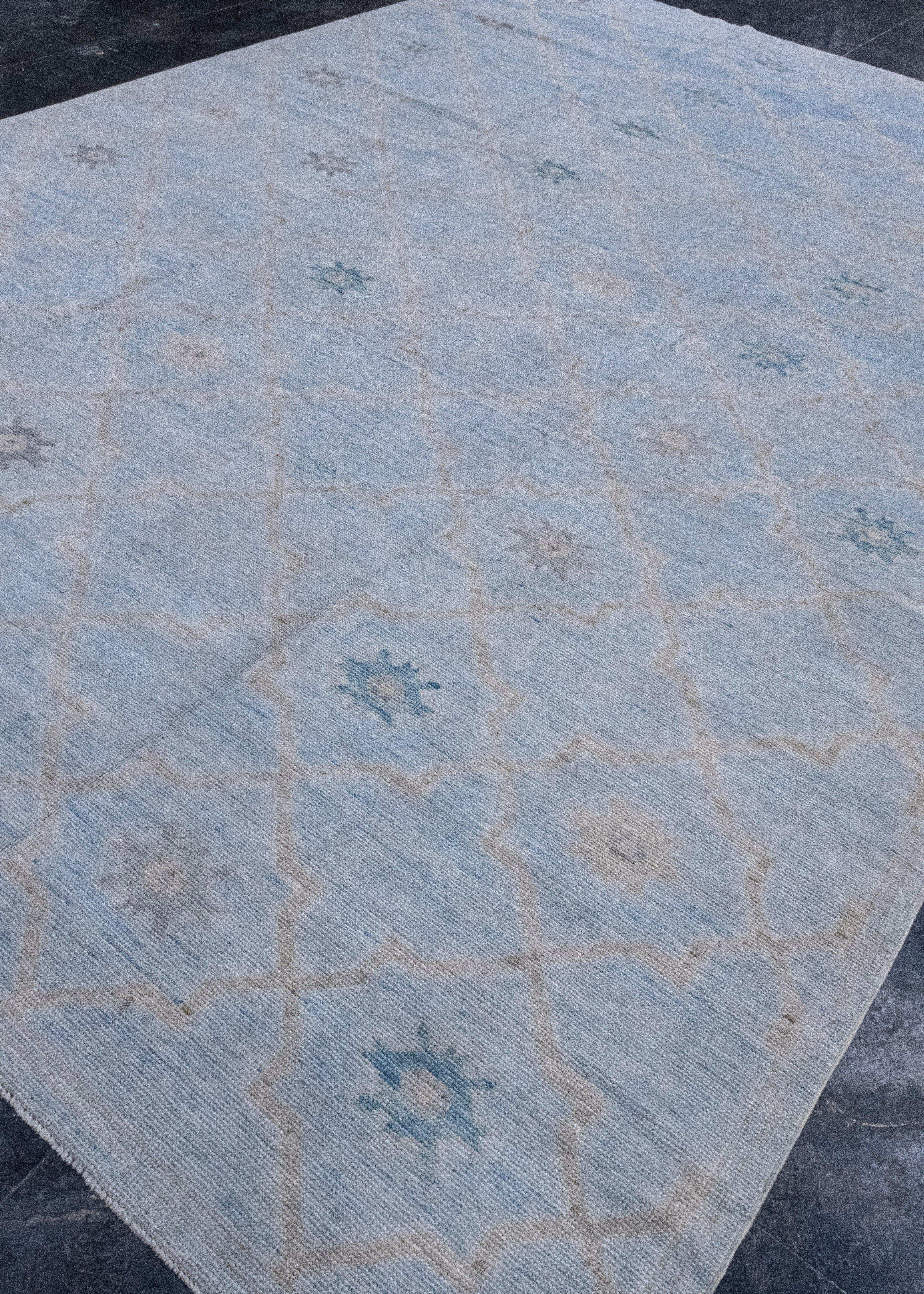 Hand-Knotted Turkish Oushak Rug 10'1
