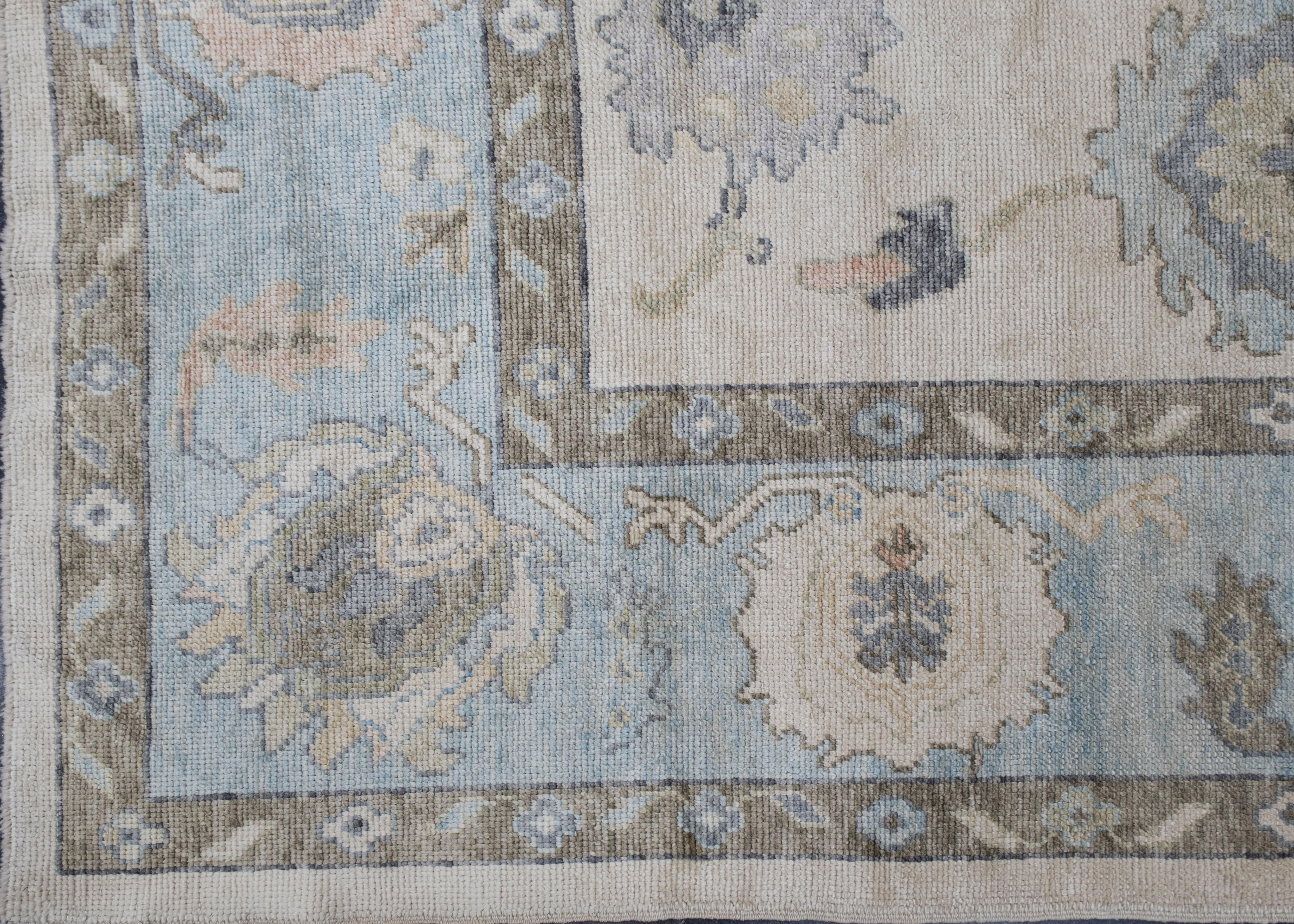 Hand-Knotted Turkish Oushak Rug 10'10