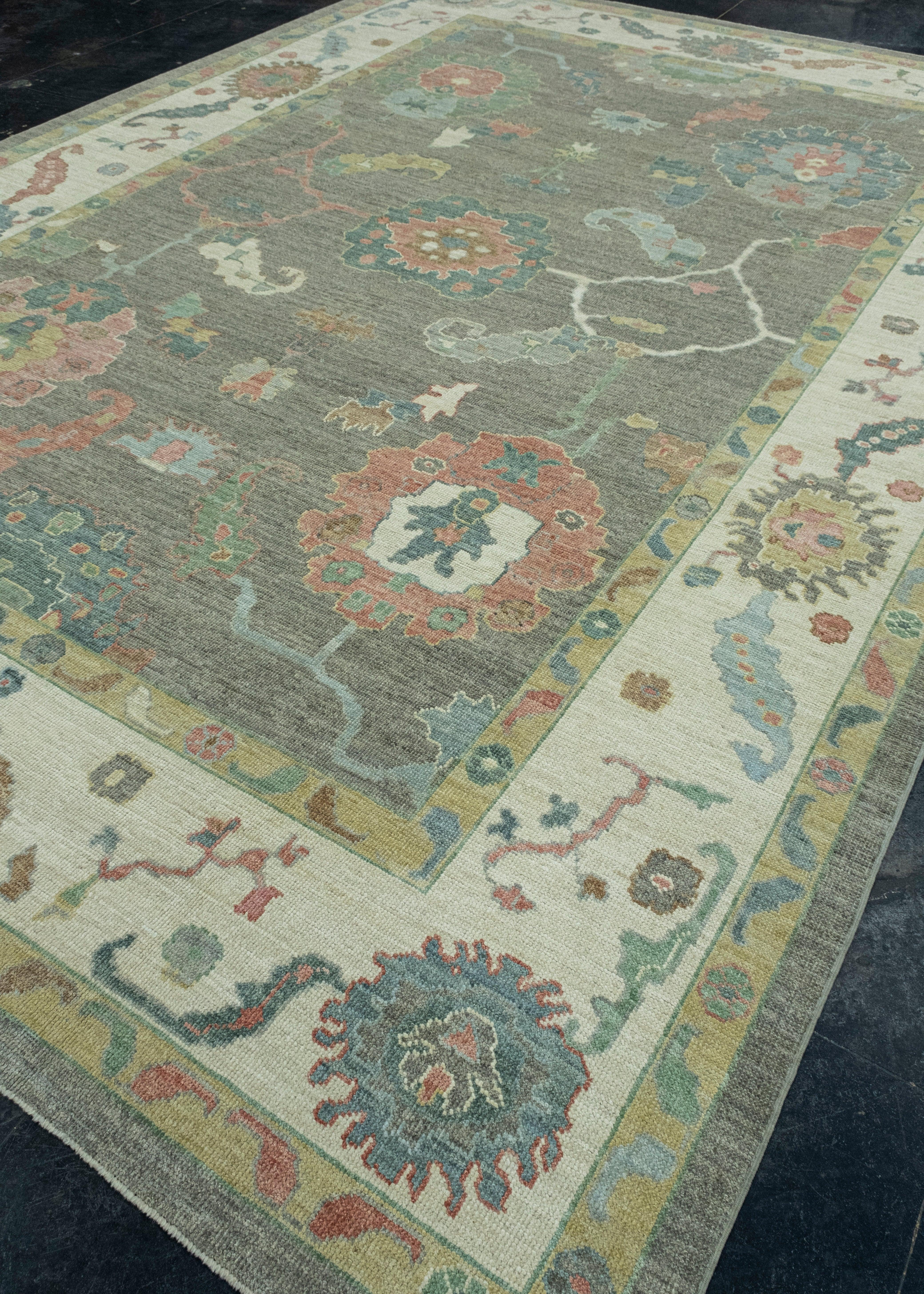 Hand-Knotted Turkish Oushak Rug 10'2