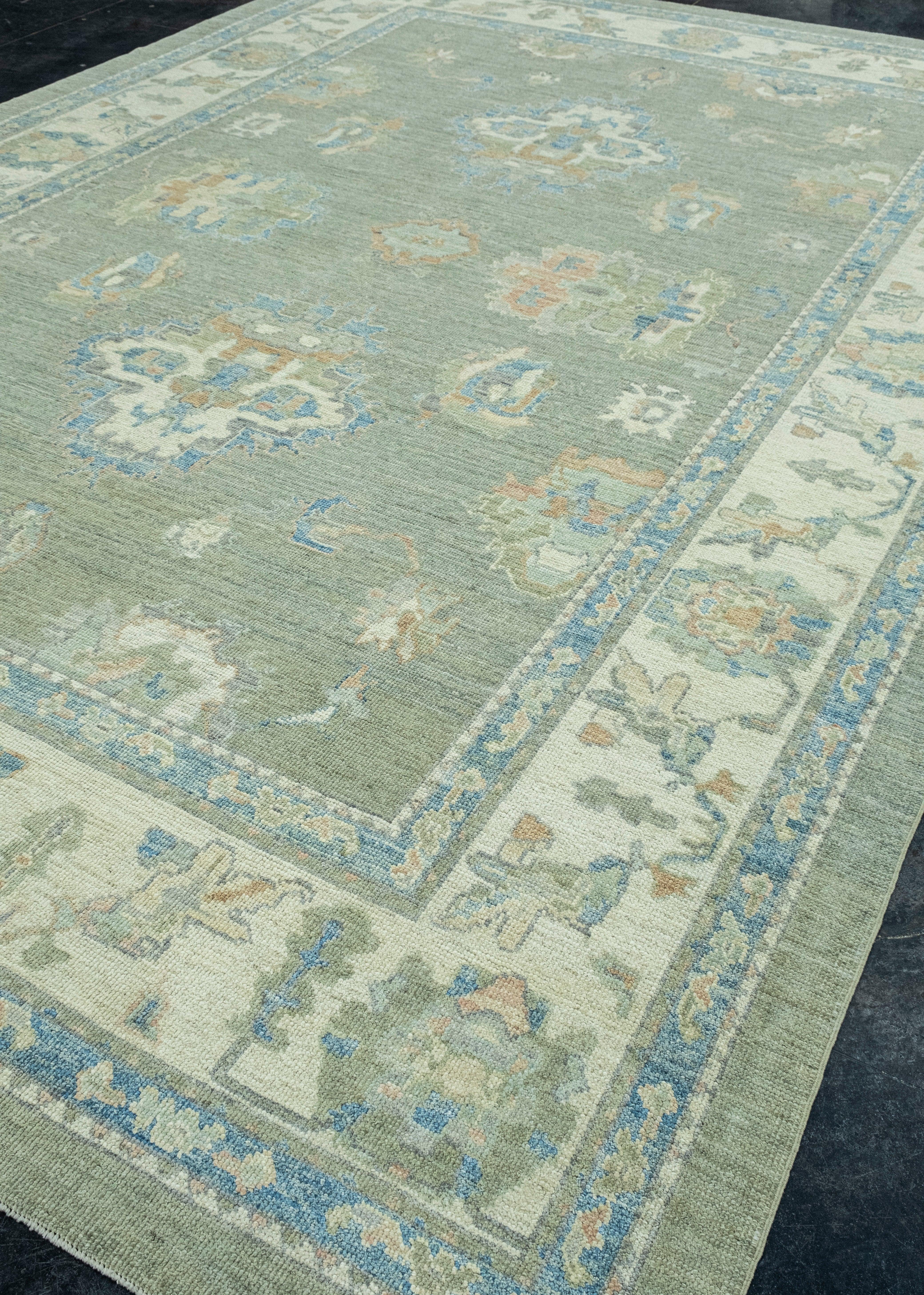 Hand-Knotted Turkish Oushak Rug 10'2