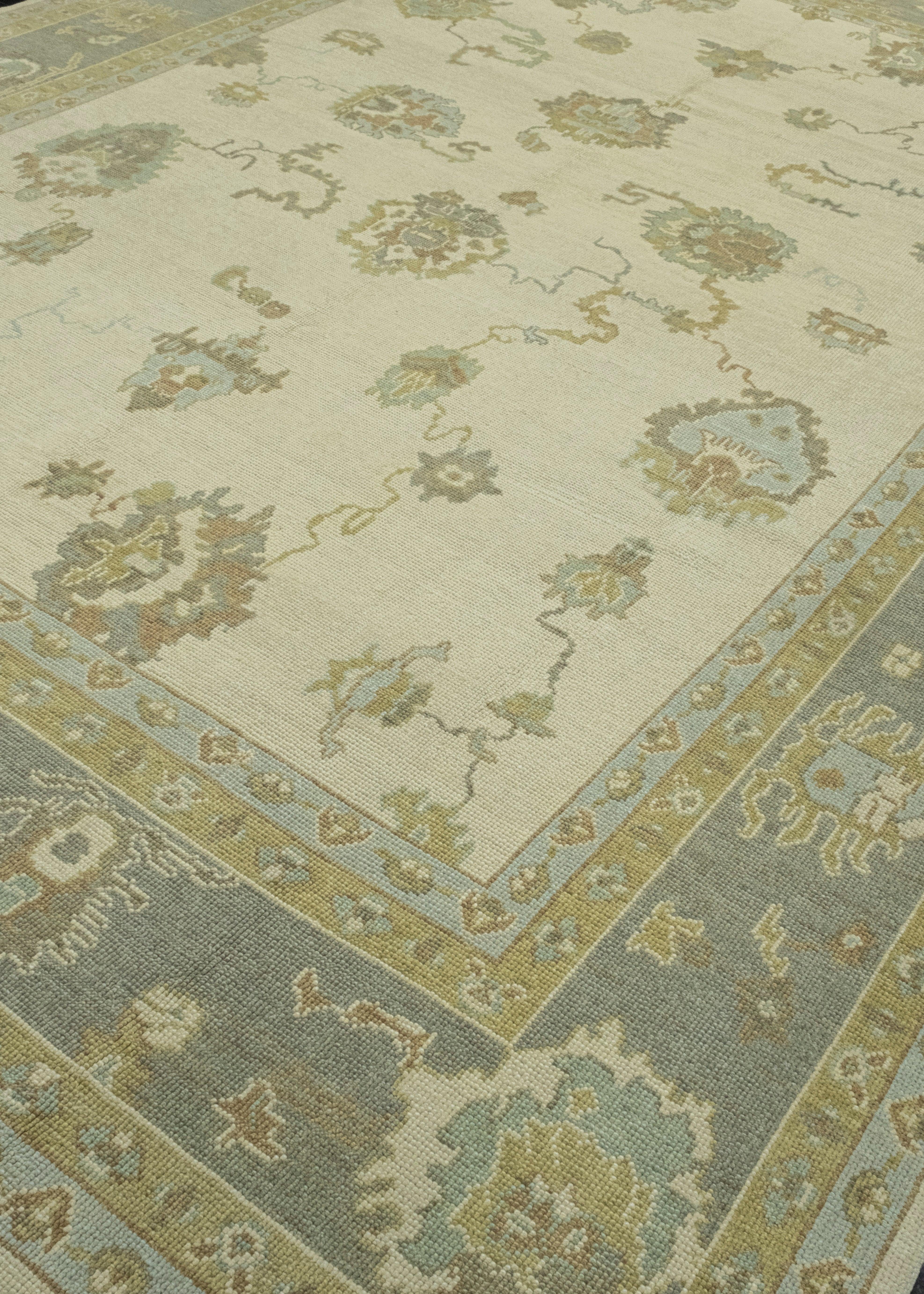 Hand-Knotted Turkish Oushak Rug 10'3