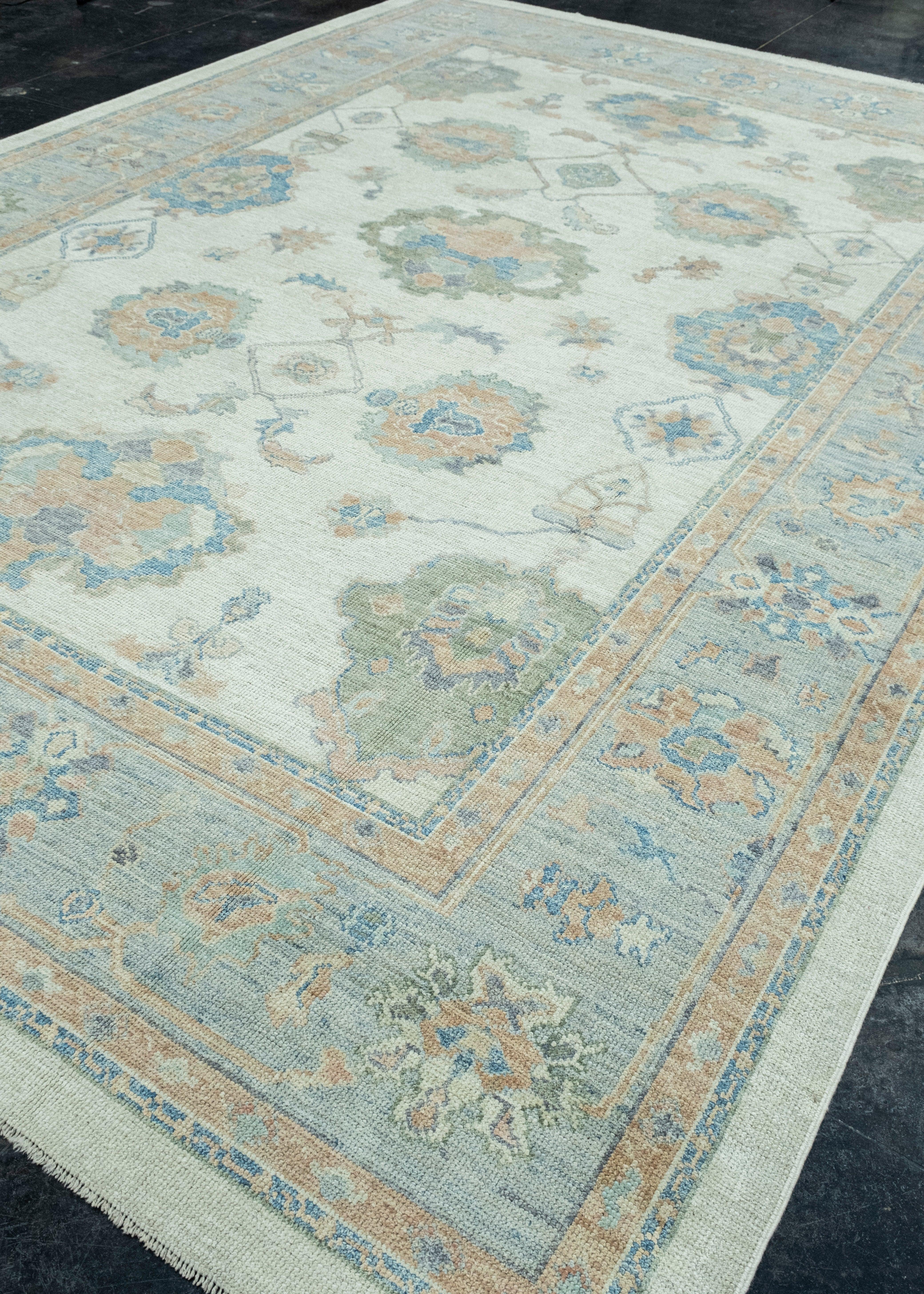 Hand-Knotted Turkish Oushak Rug 10'3