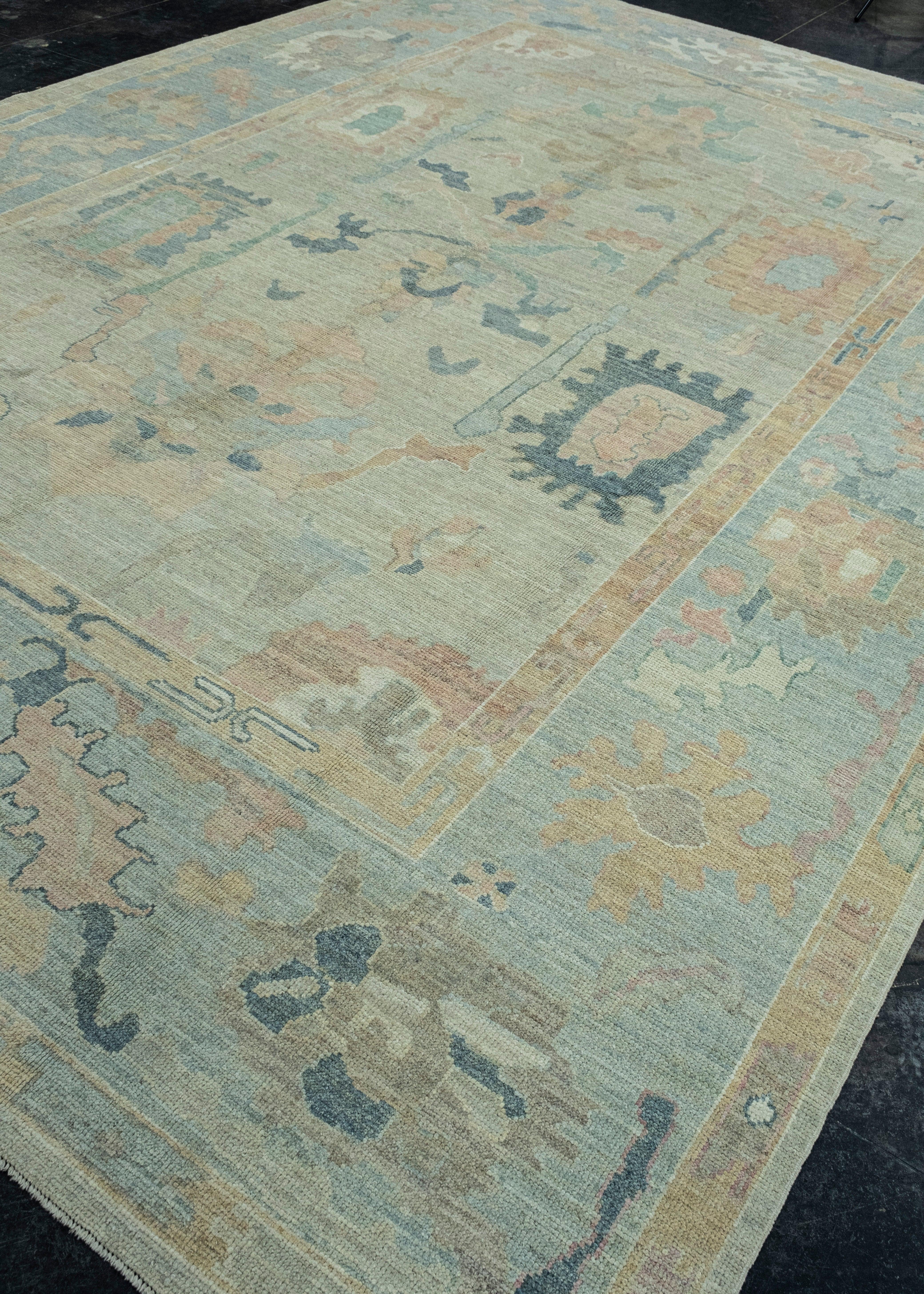 Hand-Knotted Turkish Oushak Rug 10'3