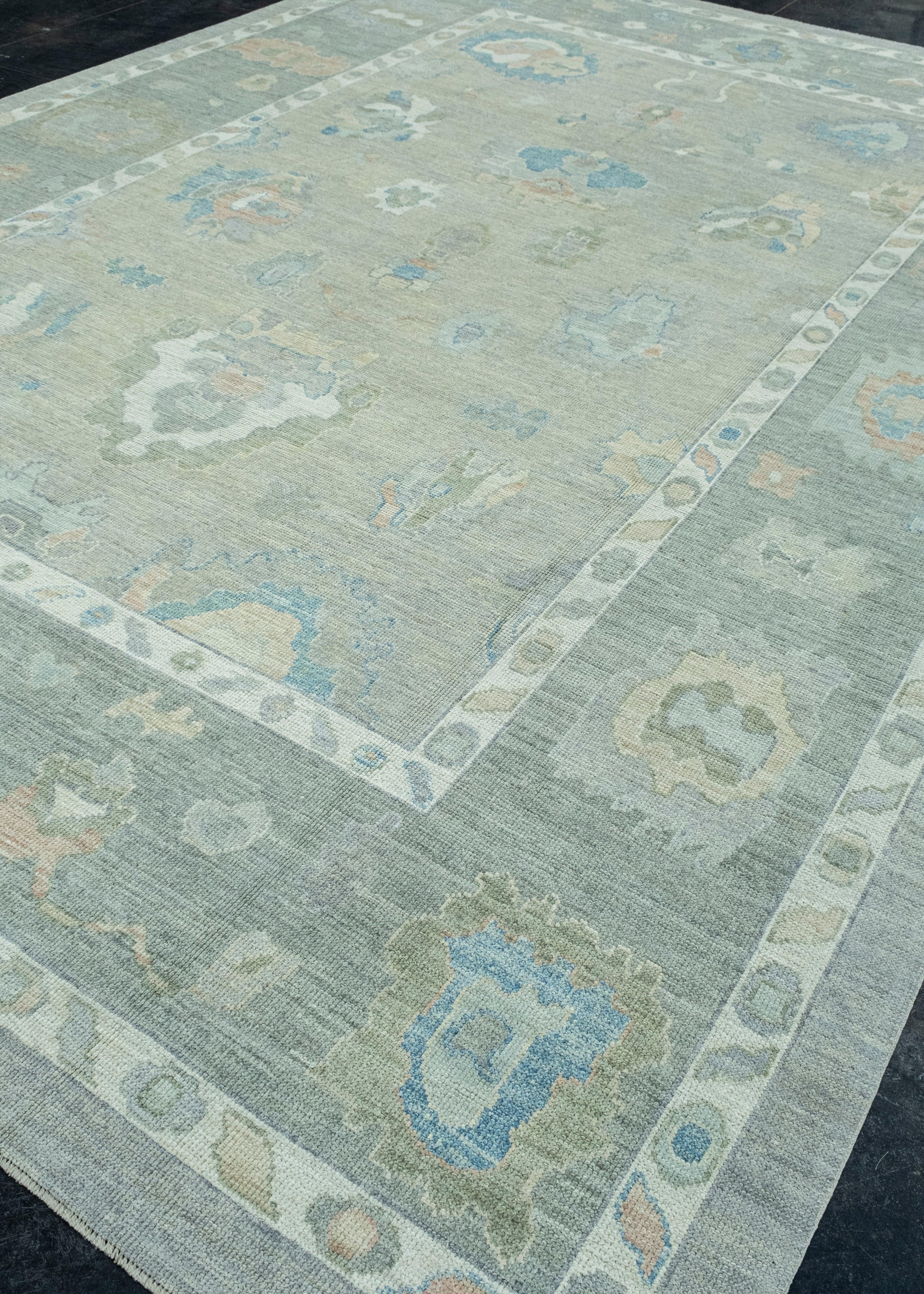 Hand-Knotted Turkish Oushak Rug 10'3