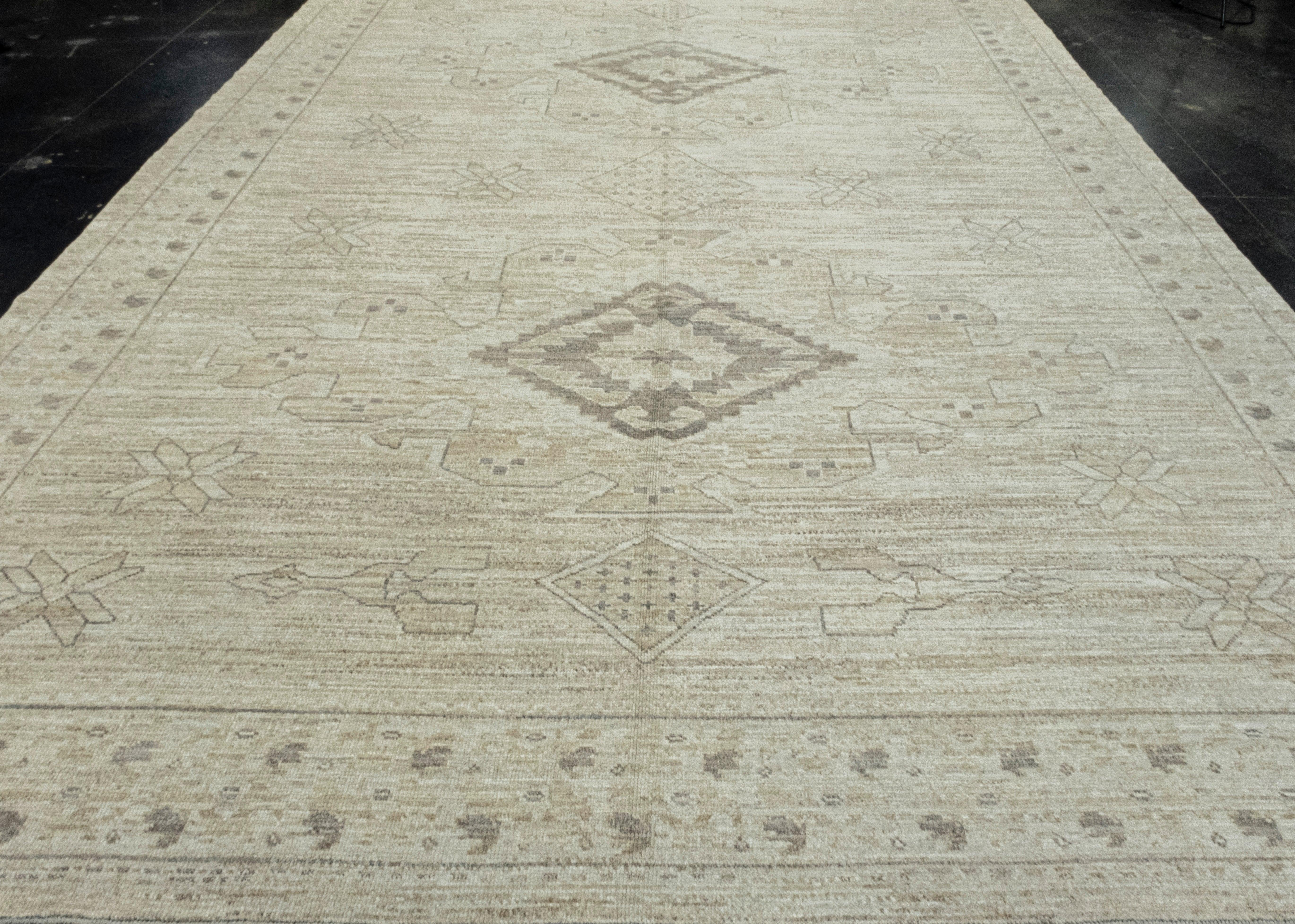 Hand-Knotted Turkish Oushak Rug 10'3