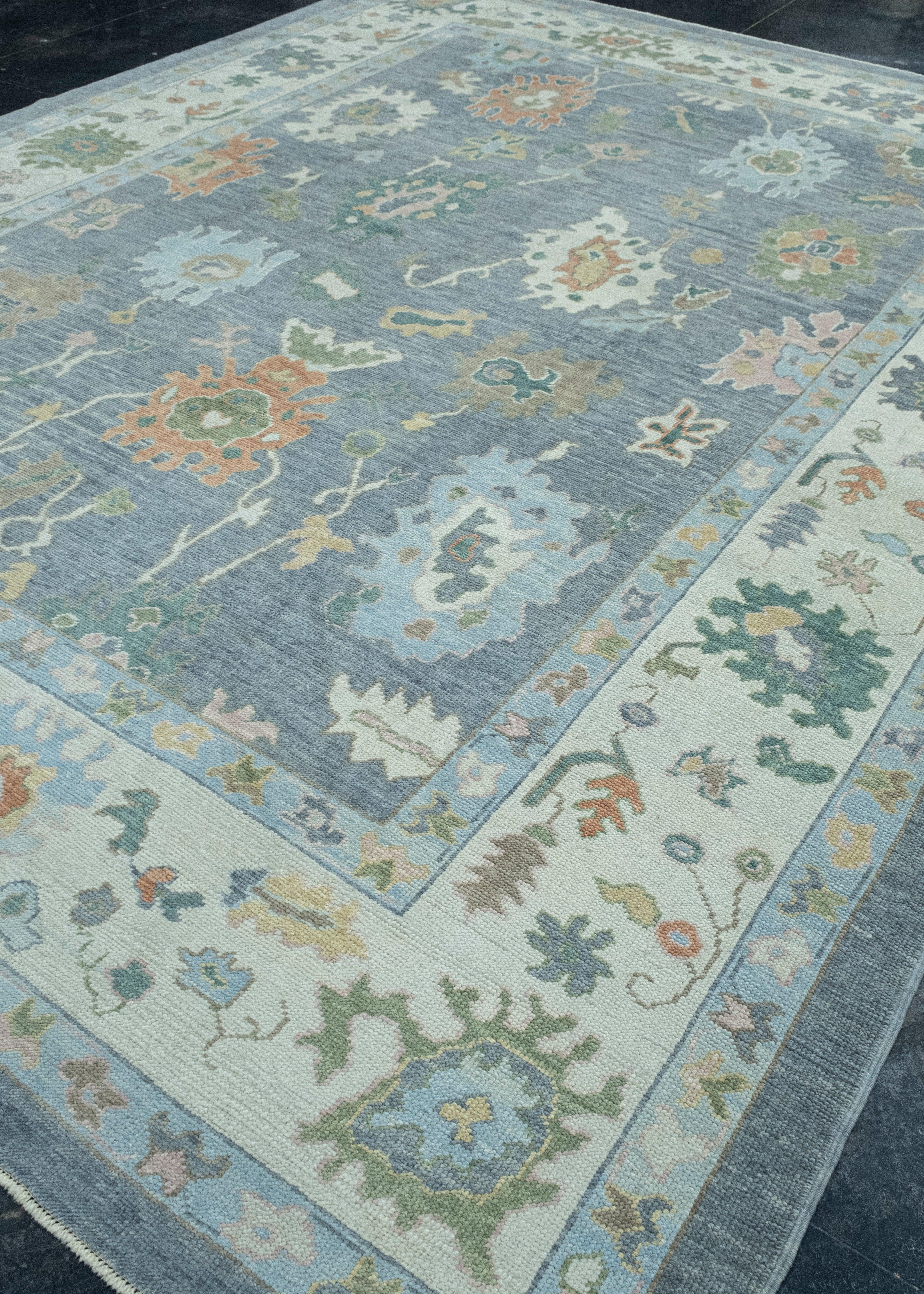 Hand-Knotted Turkish Oushak Rug 10'4