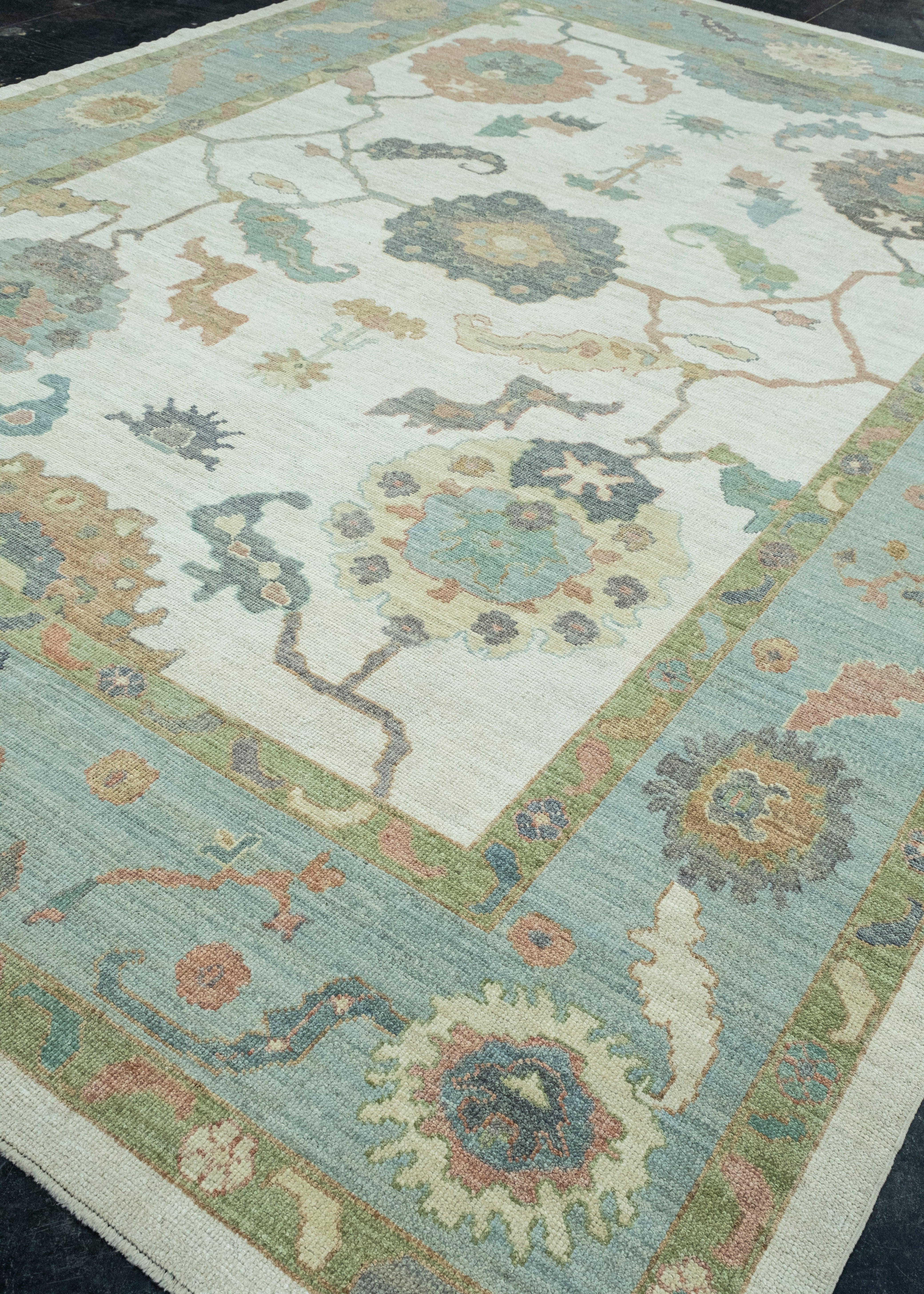 Hand-Knotted Turkish Oushak Rug 10'4