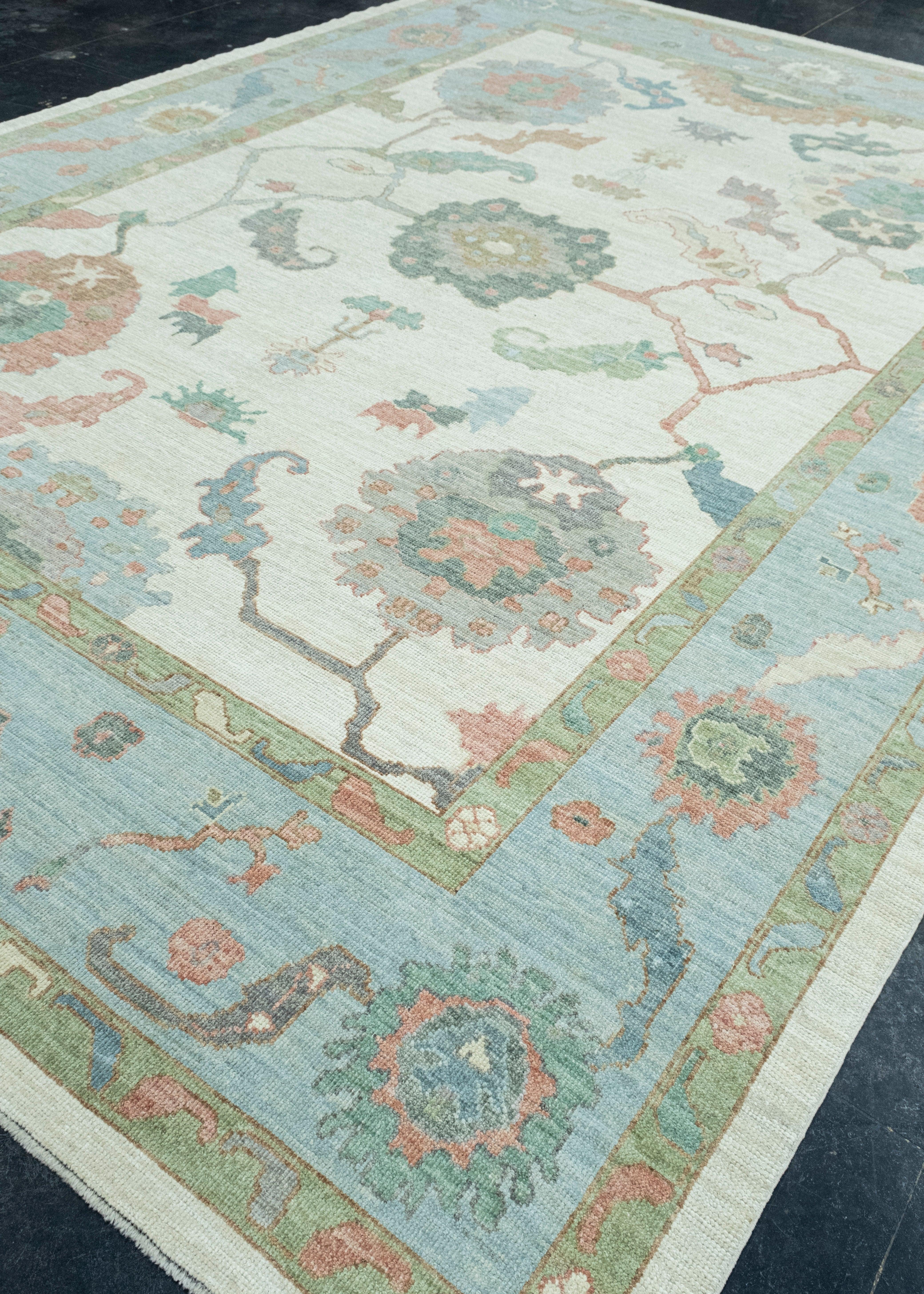 Hand-Knotted Turkish Oushak Rug 10'5