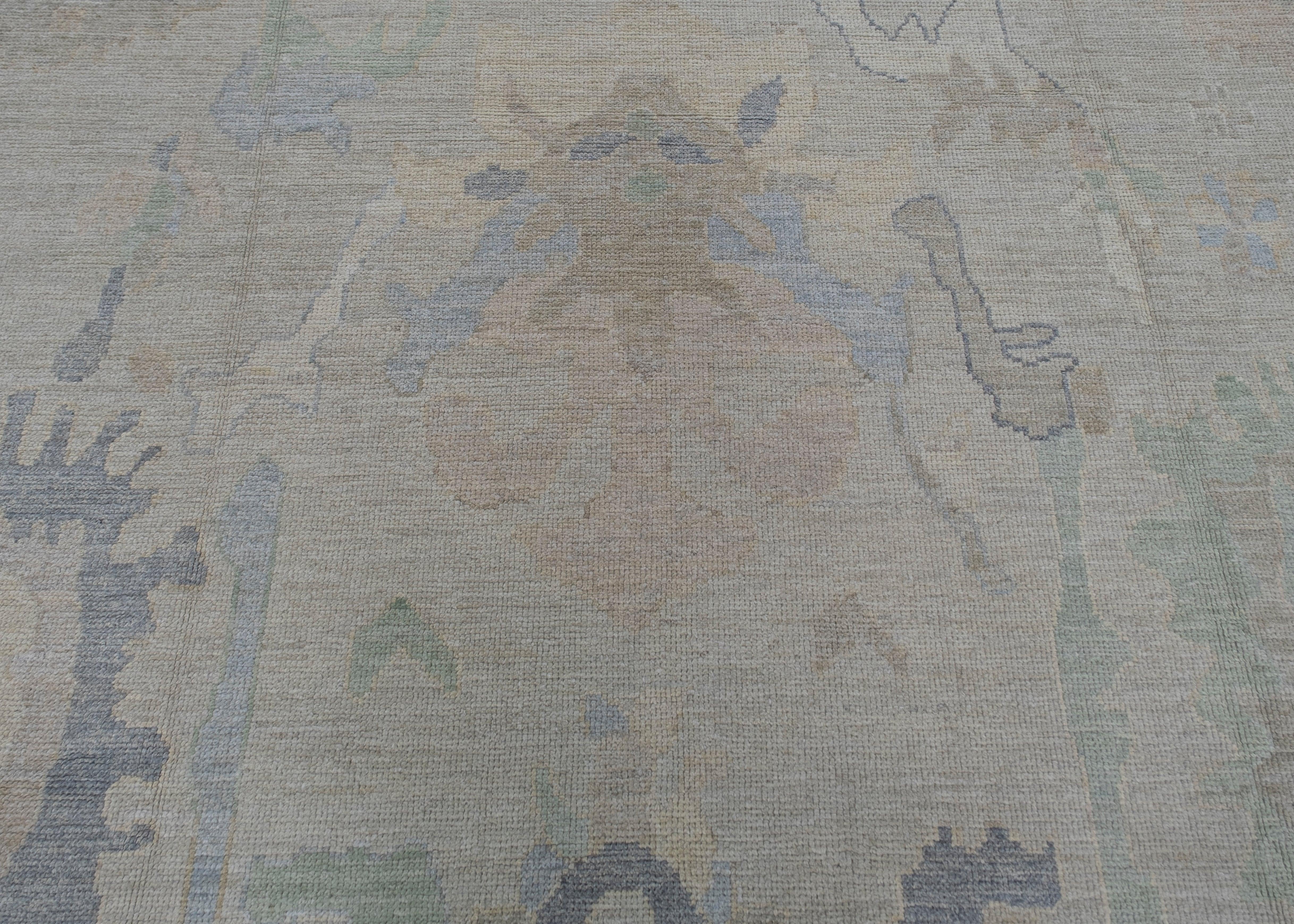 Hand-Knotted Turkish Oushak Rug 10'7