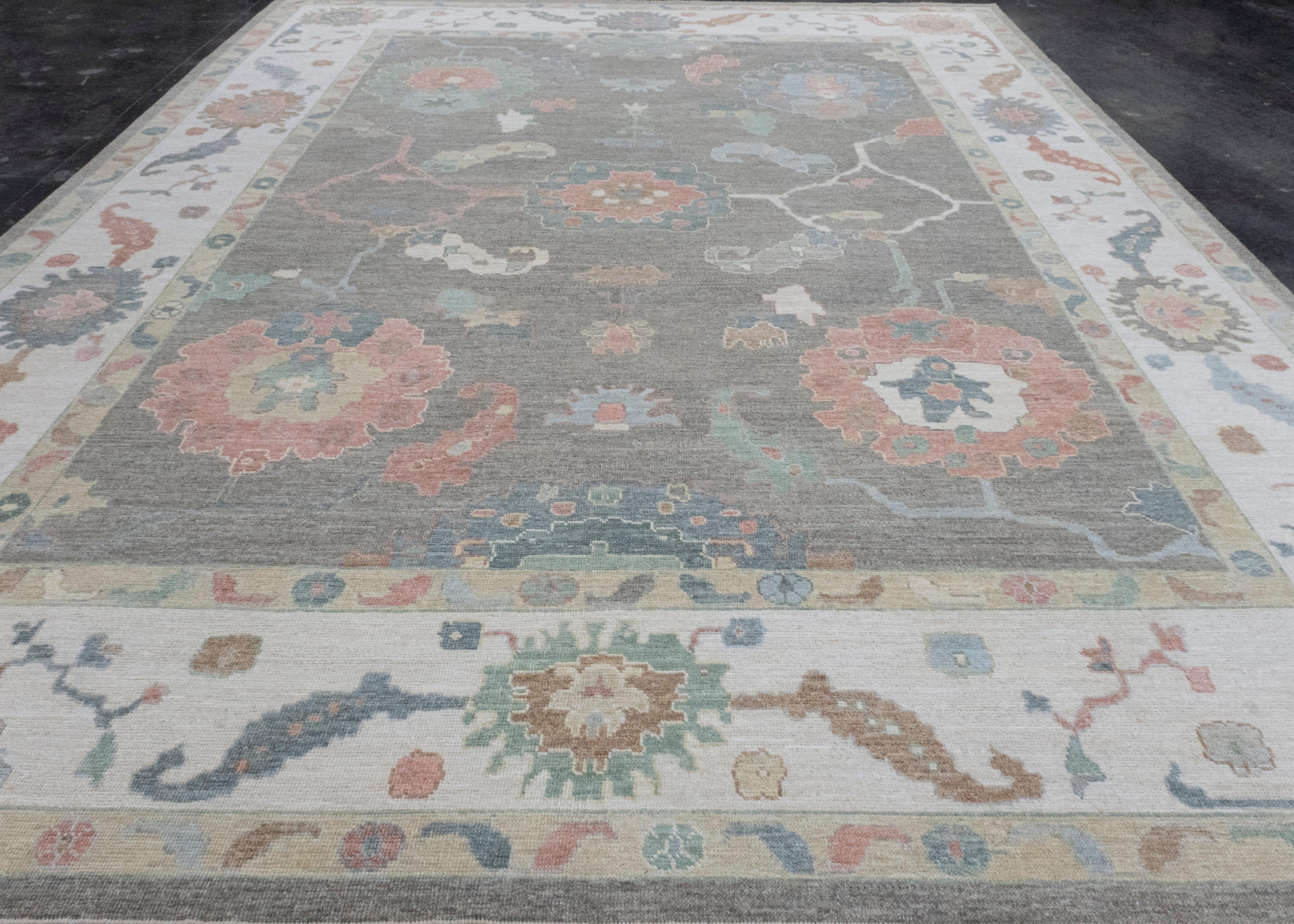 Hand-Knotted Turkish Oushak Rug 11'10