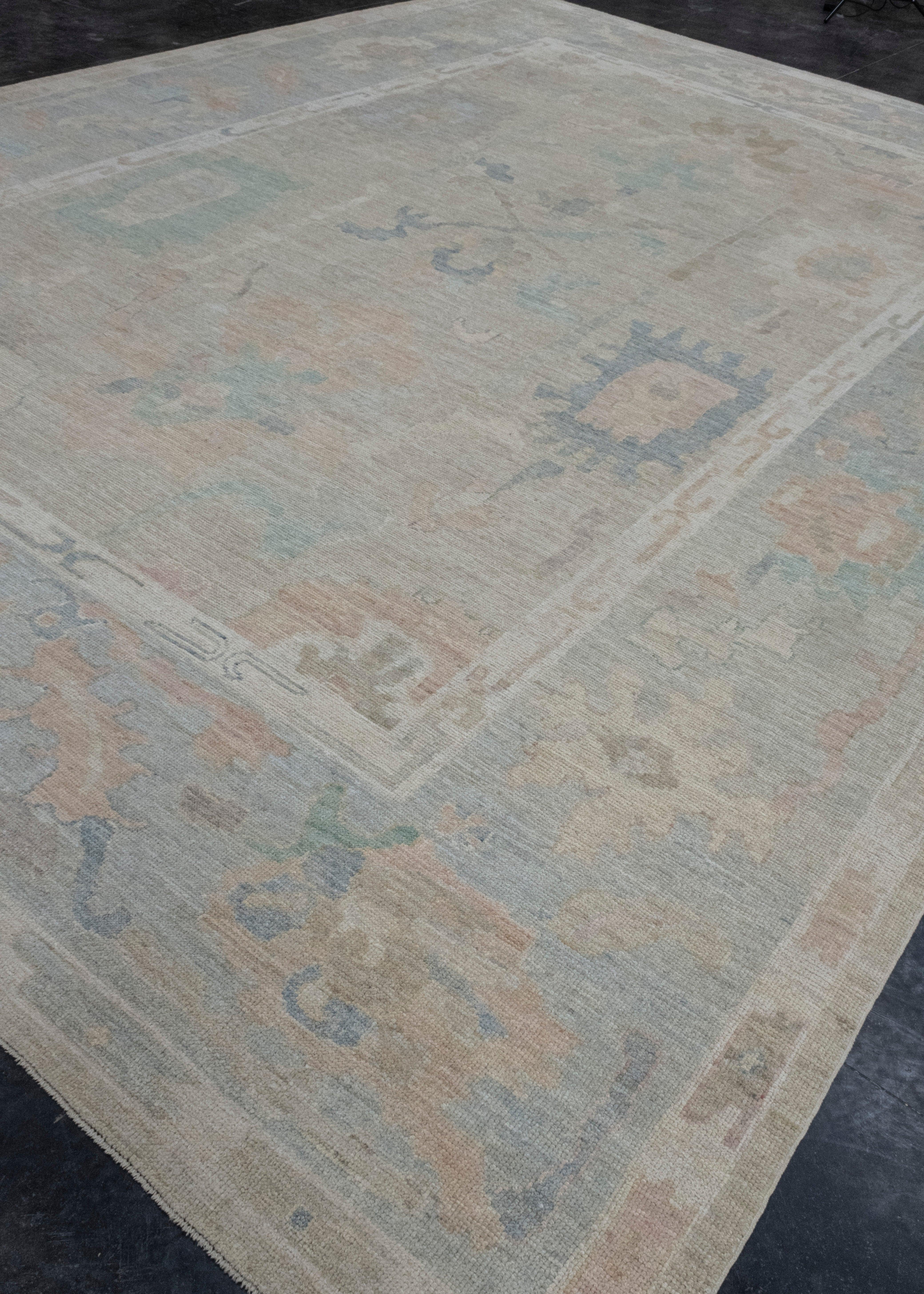 Hand-Knotted Turkish Oushak Rug 11'10