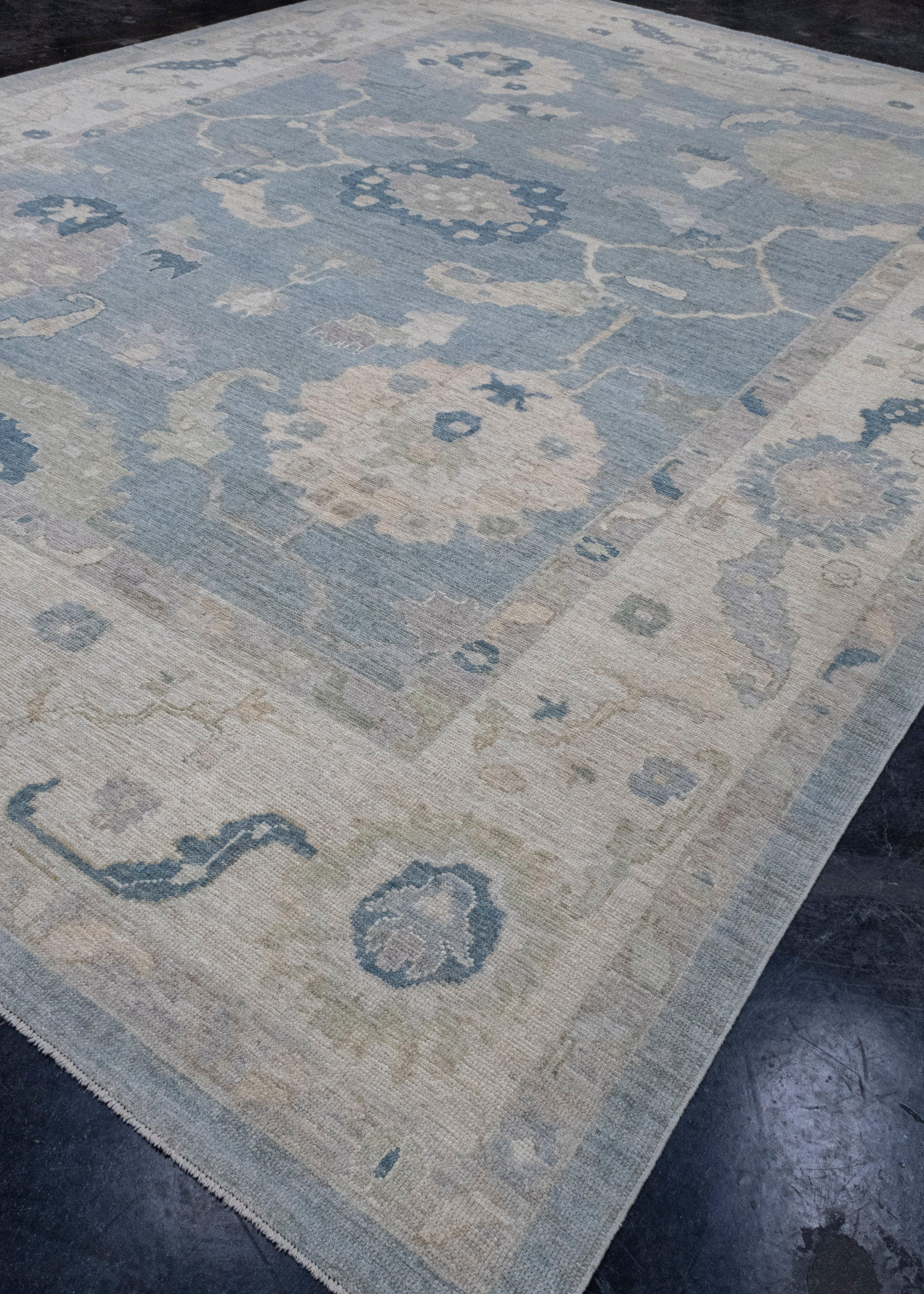 Hand-Knotted Turkish Oushak Rug 11'11