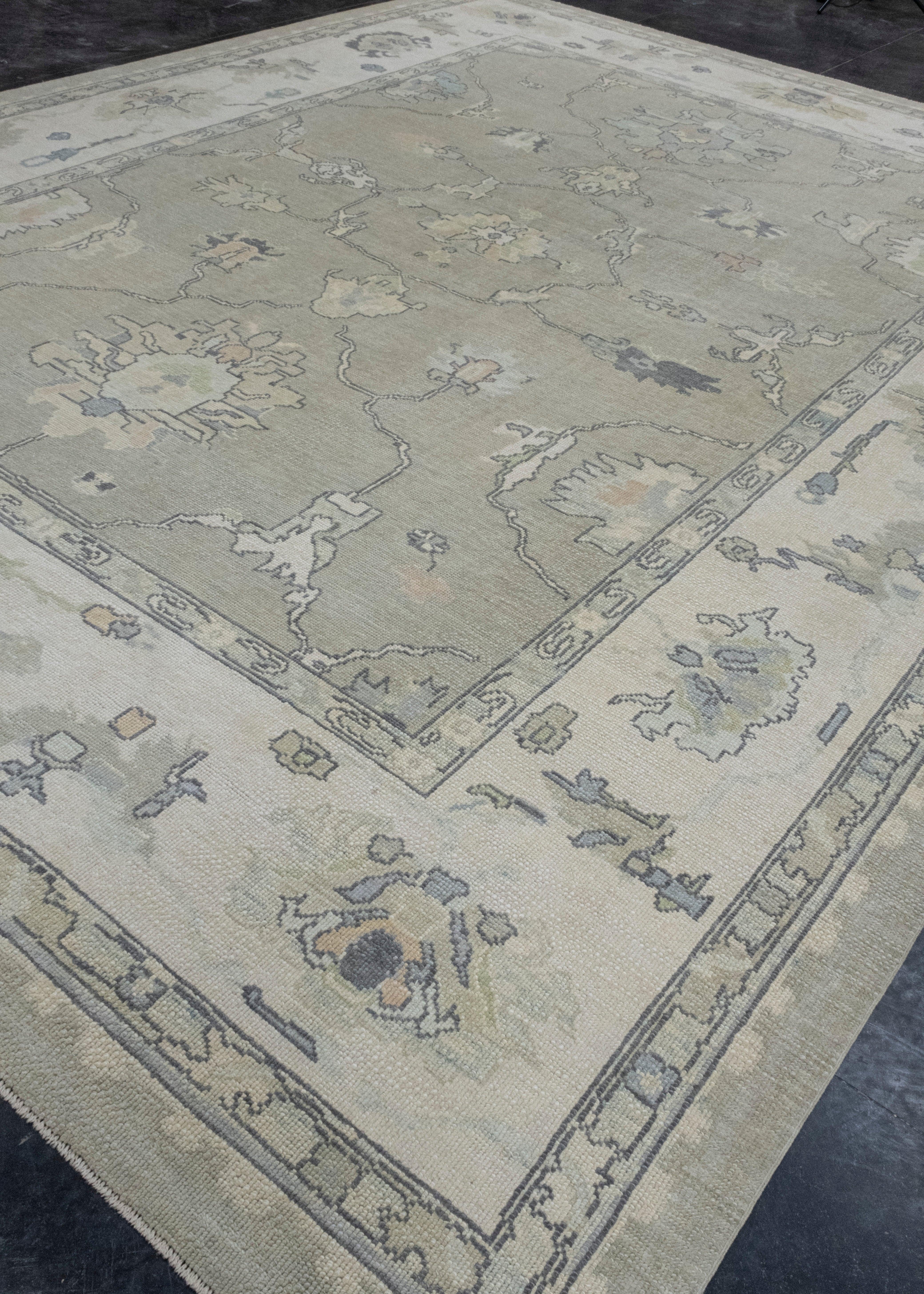 Noué à la main Tapis turc Oushak 11'11