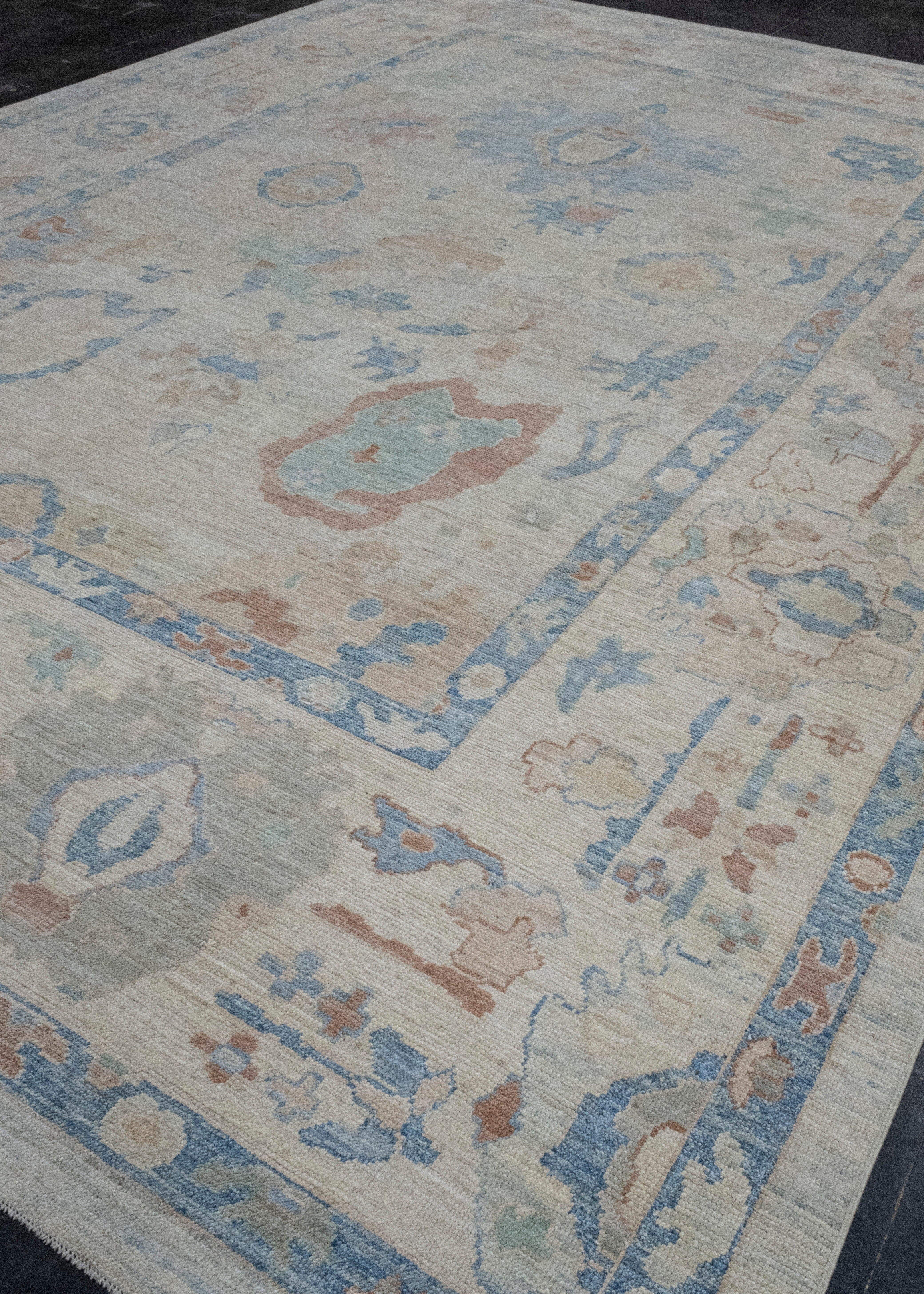 Hand-Knotted Turkish Oushak Rug 11'3