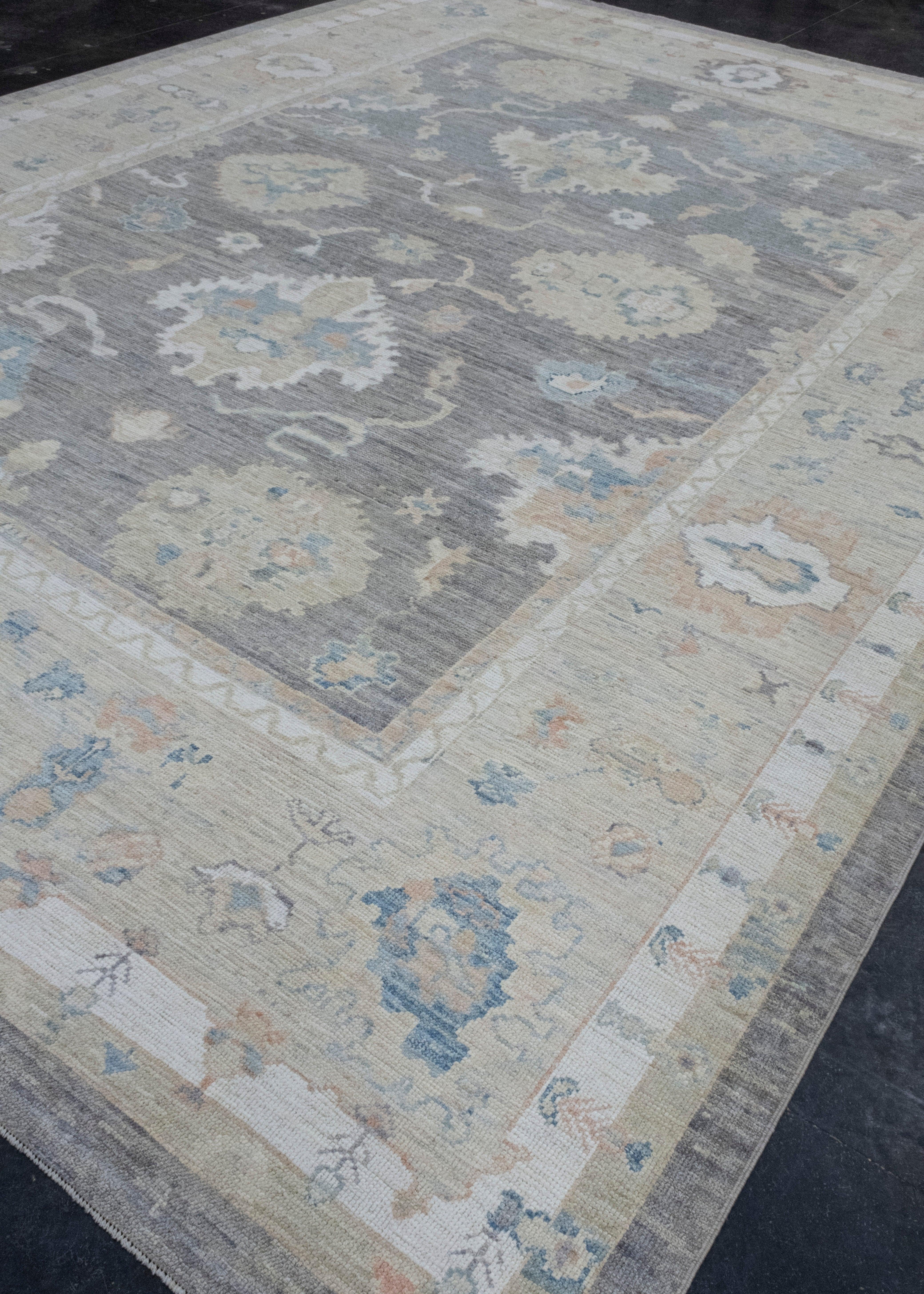 Hand-Knotted Turkish Oushak Rug 11'4