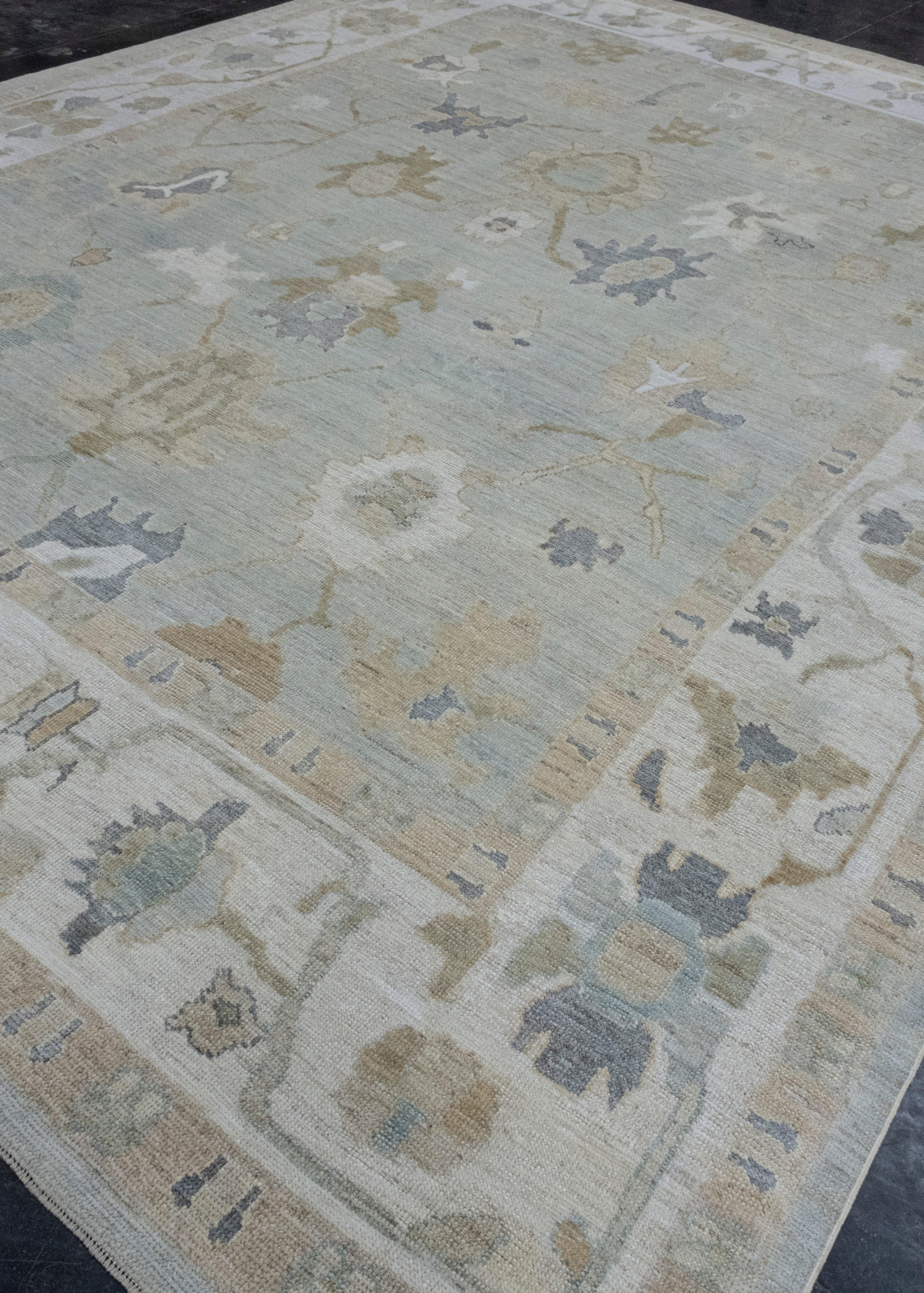 Hand-Knotted Turkish Oushak Rug 11'5